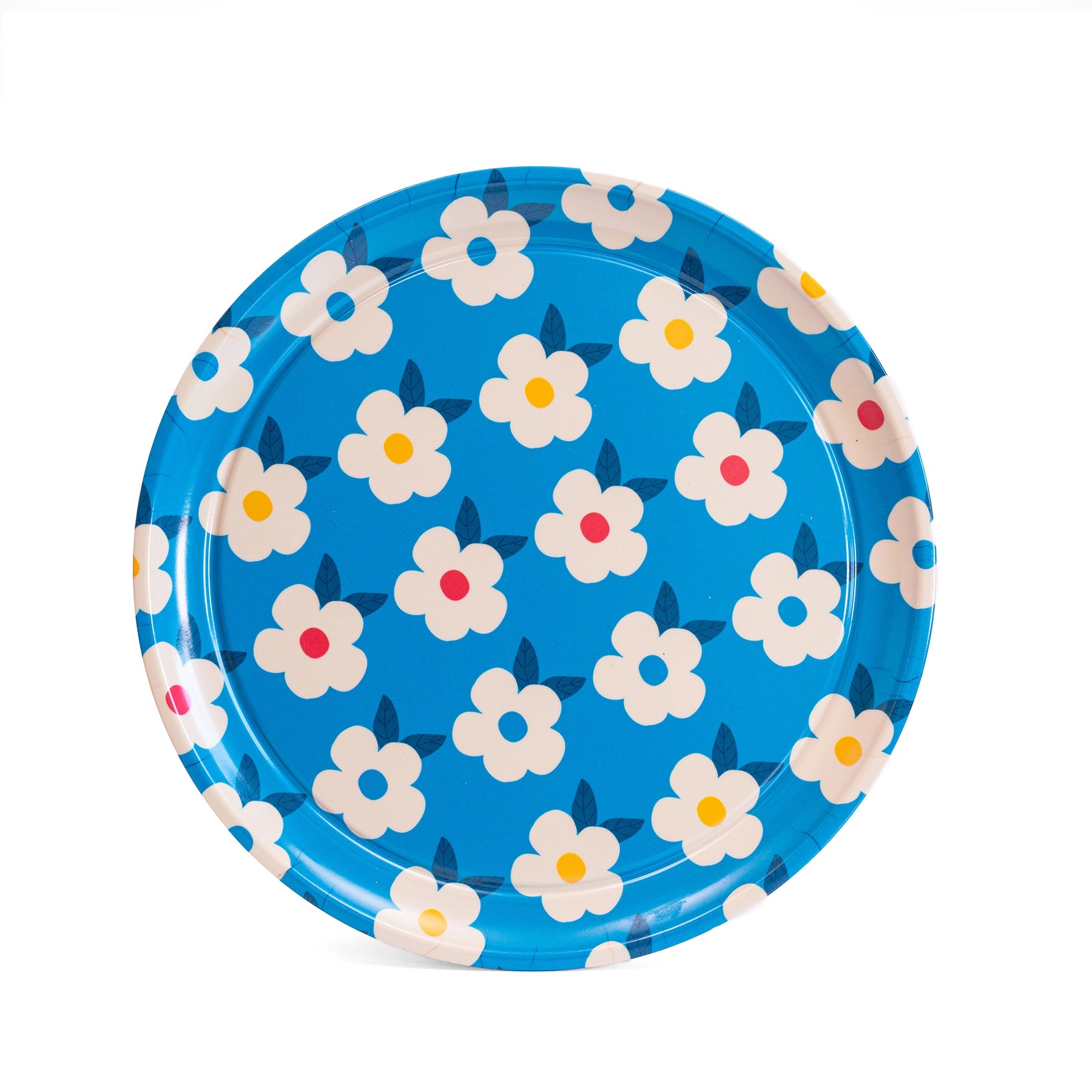 Turquoise Daisy Round Tray
