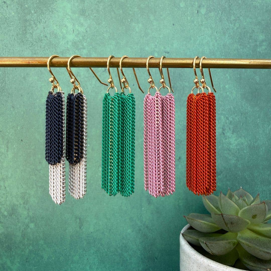 Orange Chain Tassel Earrings