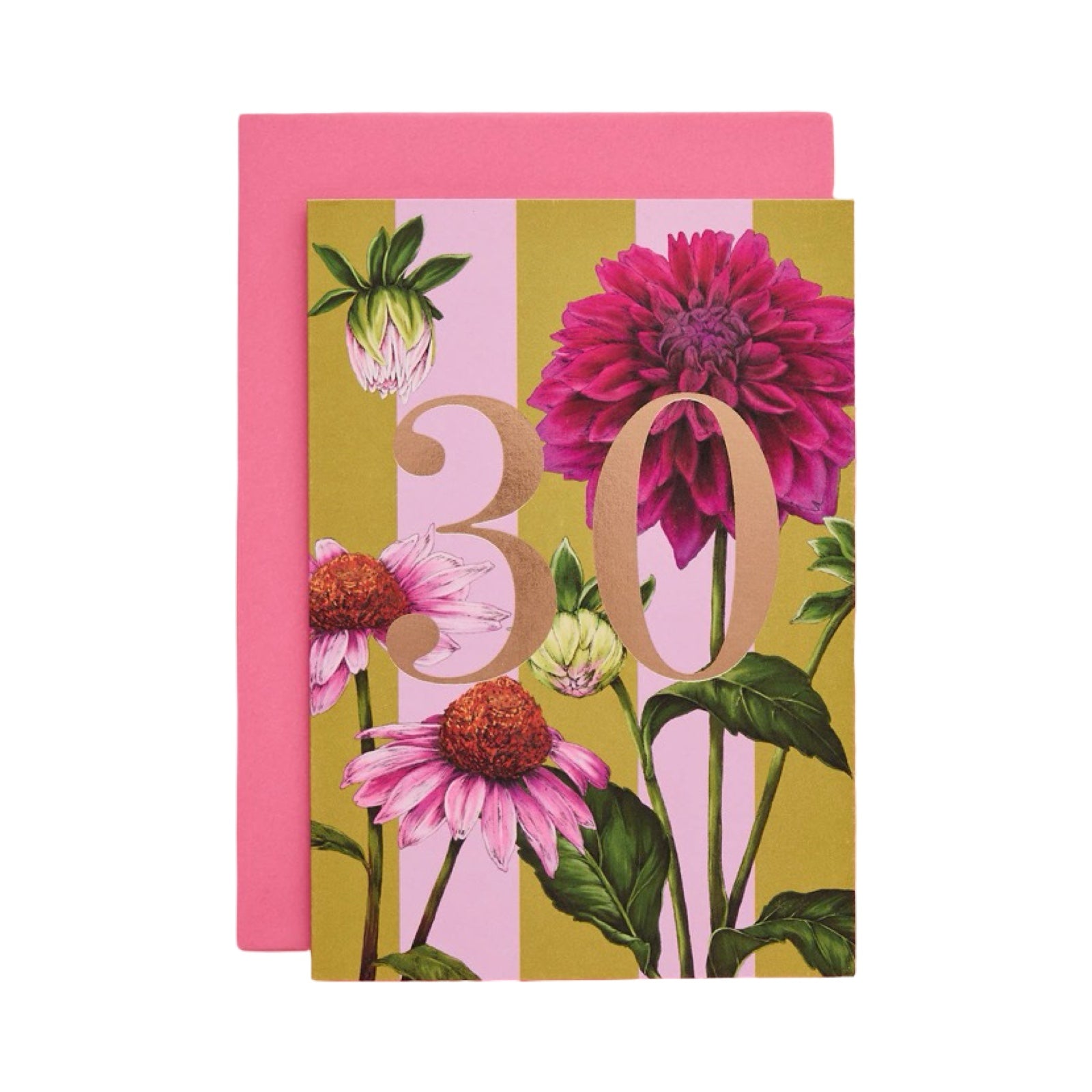 Greeting card with floral design and number 30 on a white background.