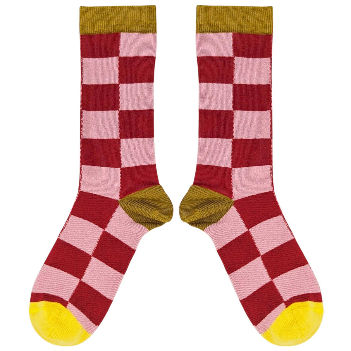 Red and Pink Check Ladies Socks
