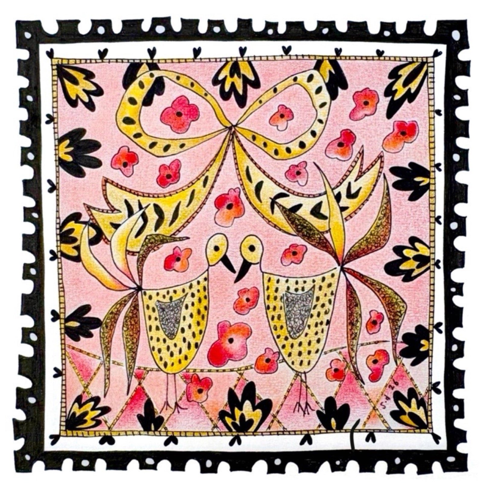 Two Birds and a Bow Print