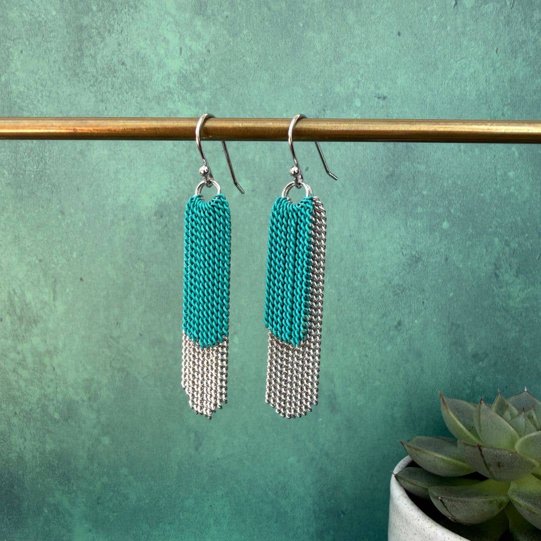 Green Chain Tassel Earrings