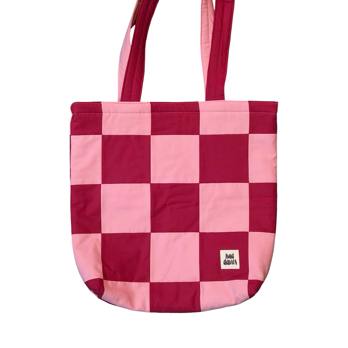 Red and Pink Checked Tote Bag