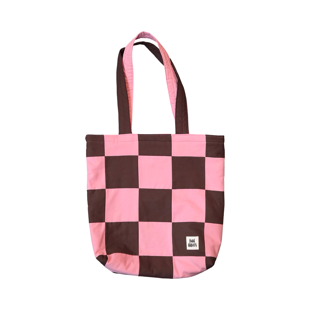 Pink and Brown Checked Tote Bag