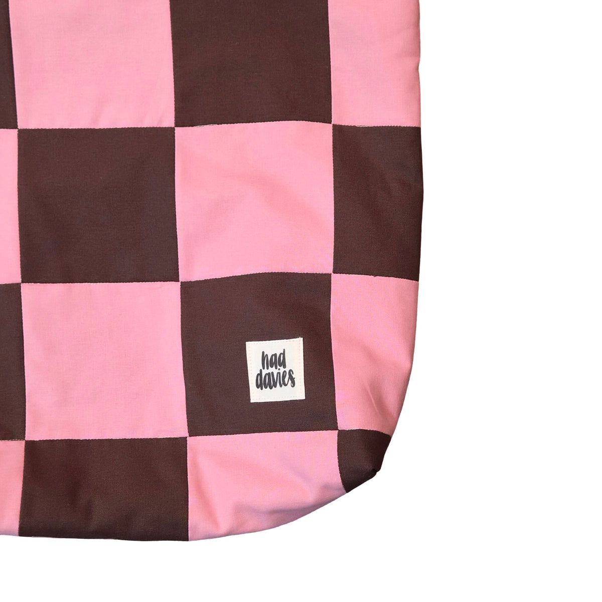 Pink and Brown Checked Tote Bag