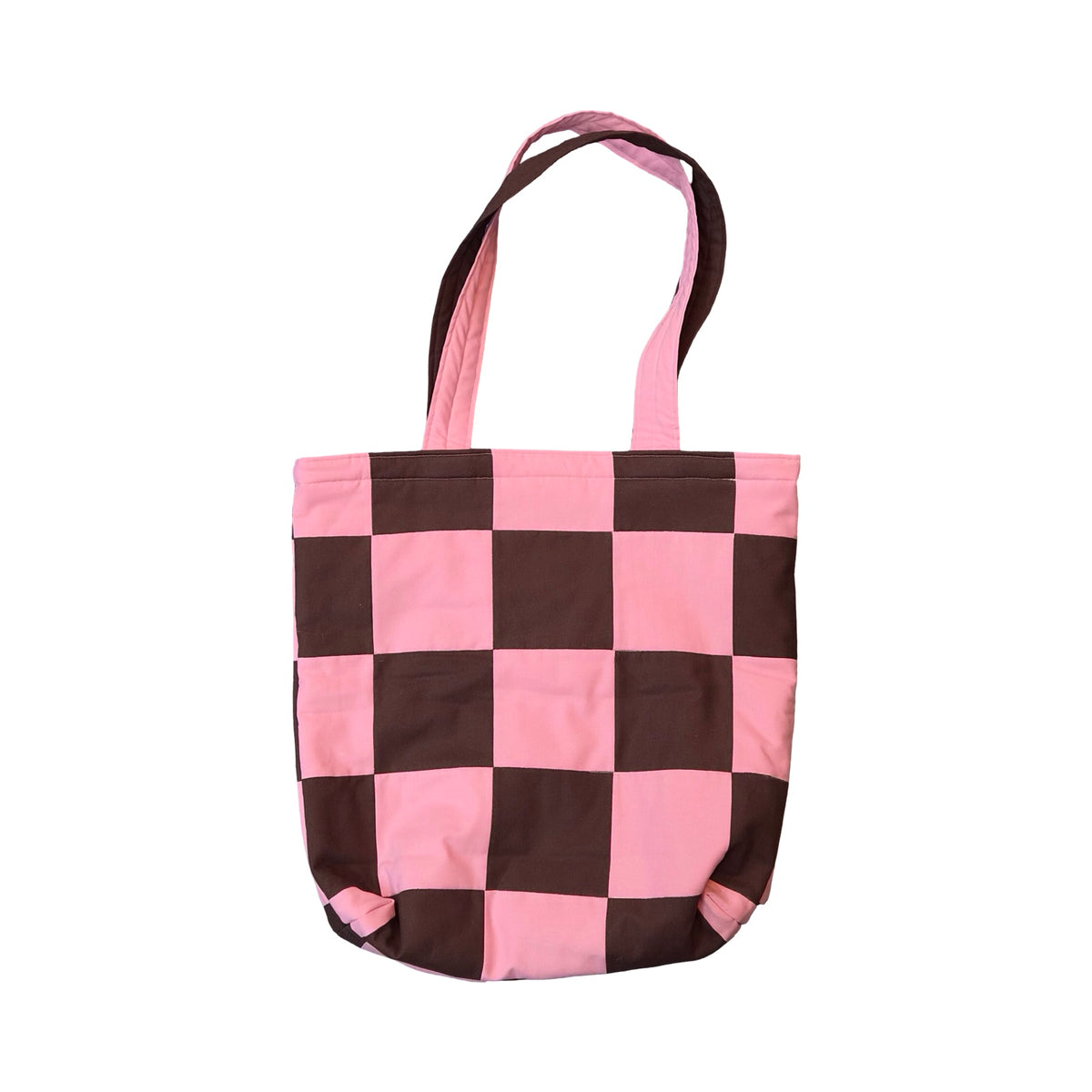 Pink and Brown Checked Tote Bag