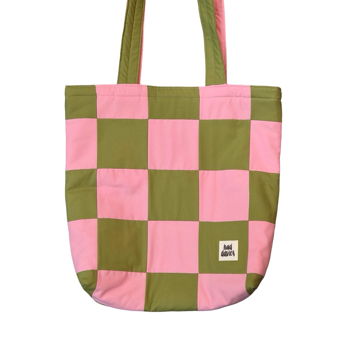 Green and Pink Checked Tote Bag