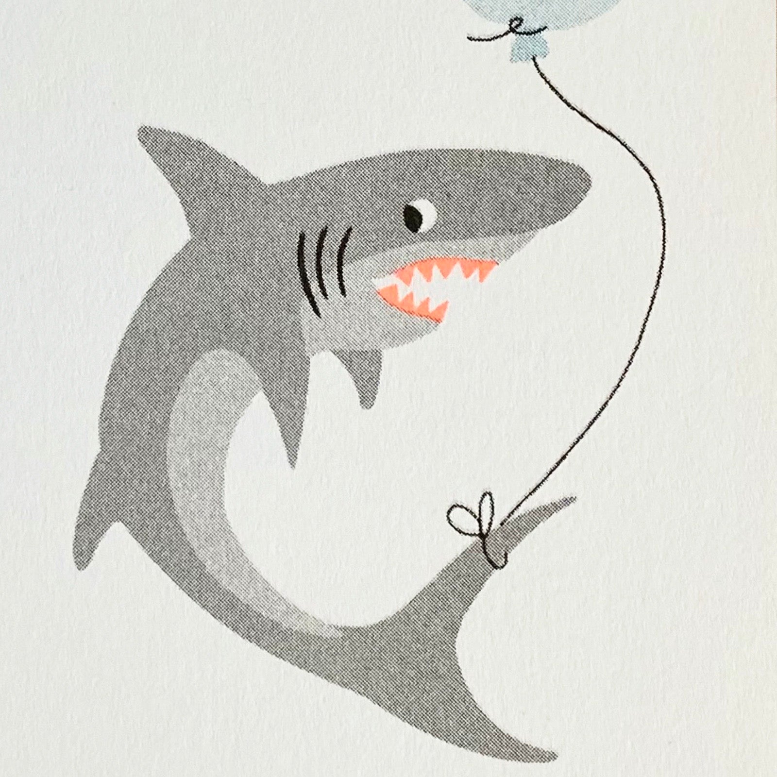5th birthday card featuring a happy shark and '5' in a blue balloon.