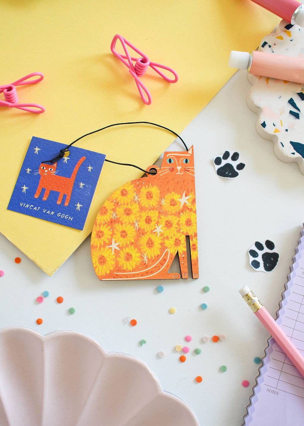 Vincat Van Gogh Wooden Cat Decoration