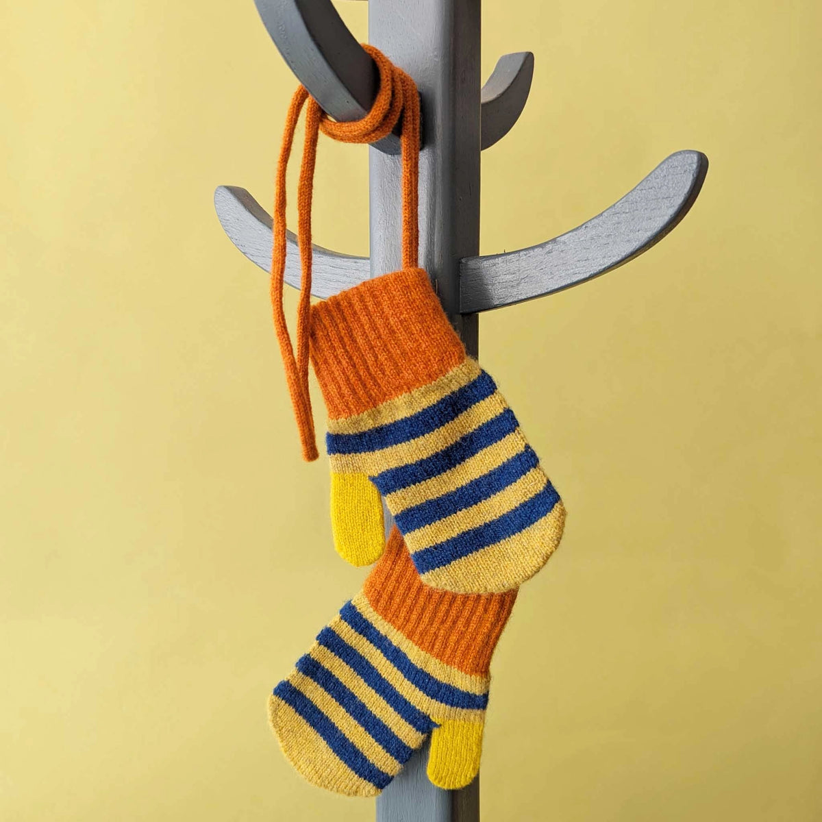 Blue Striped Kid's Lambswool Mittens