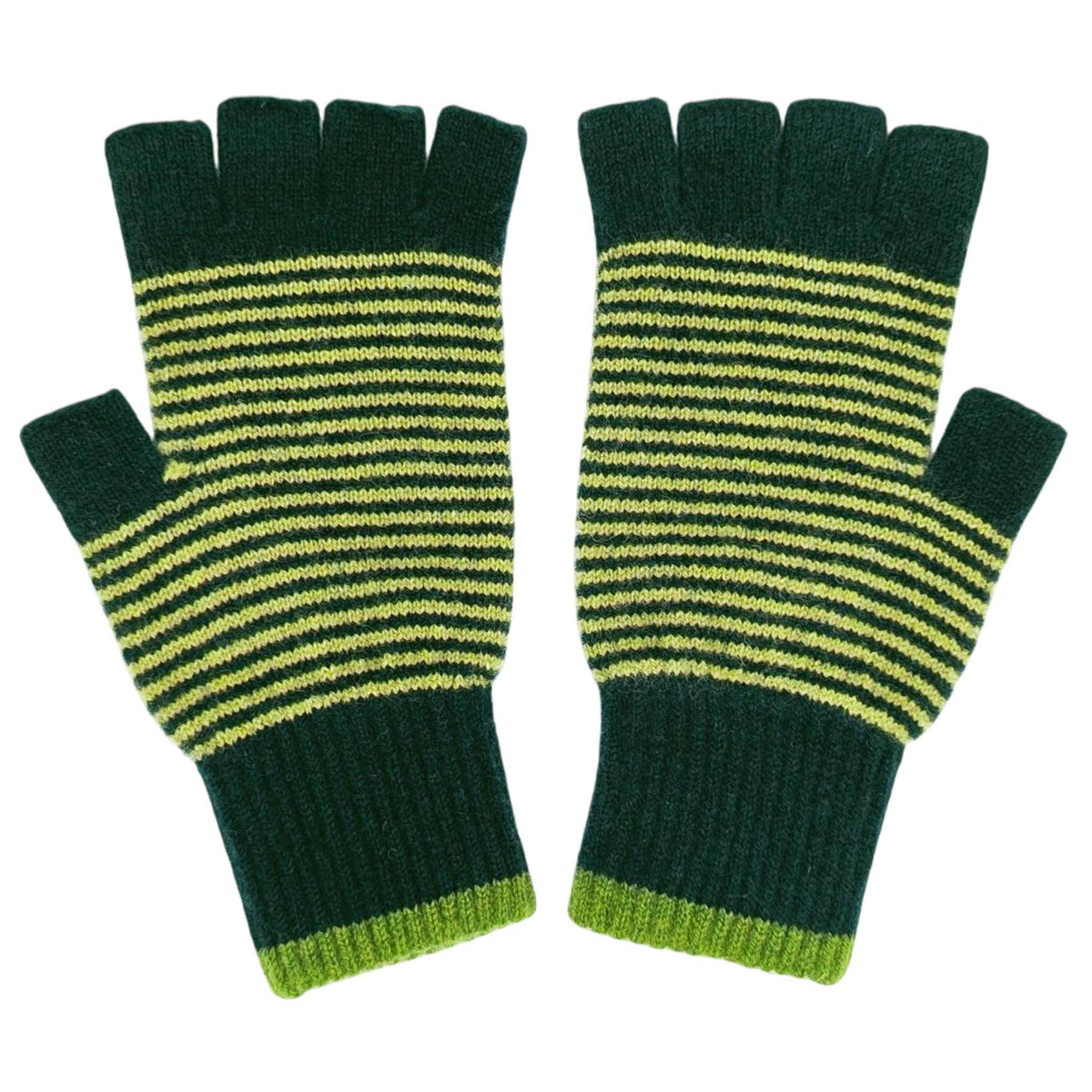 Green Striped Lambswool Fingerless Gloves