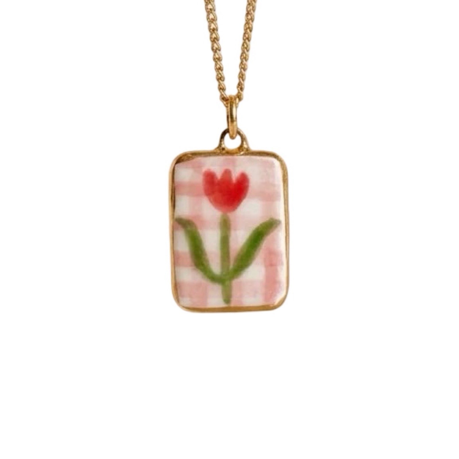 Pink Tulip Ceramic Charm Necklace