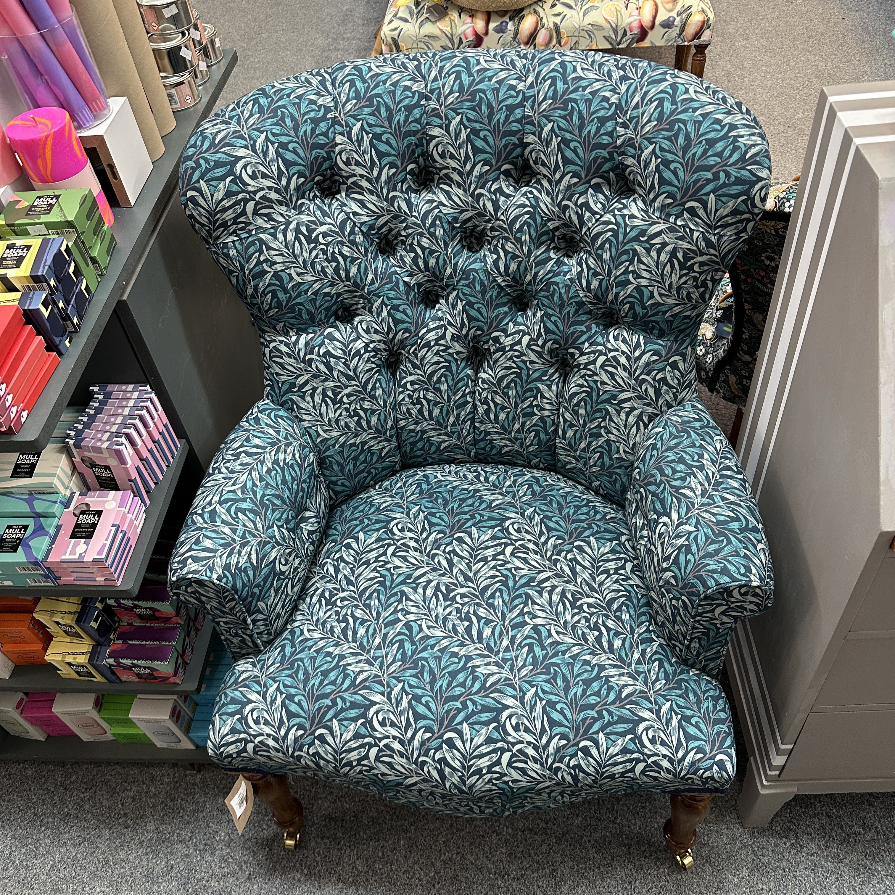 Teal and Cream Leaves Armchair