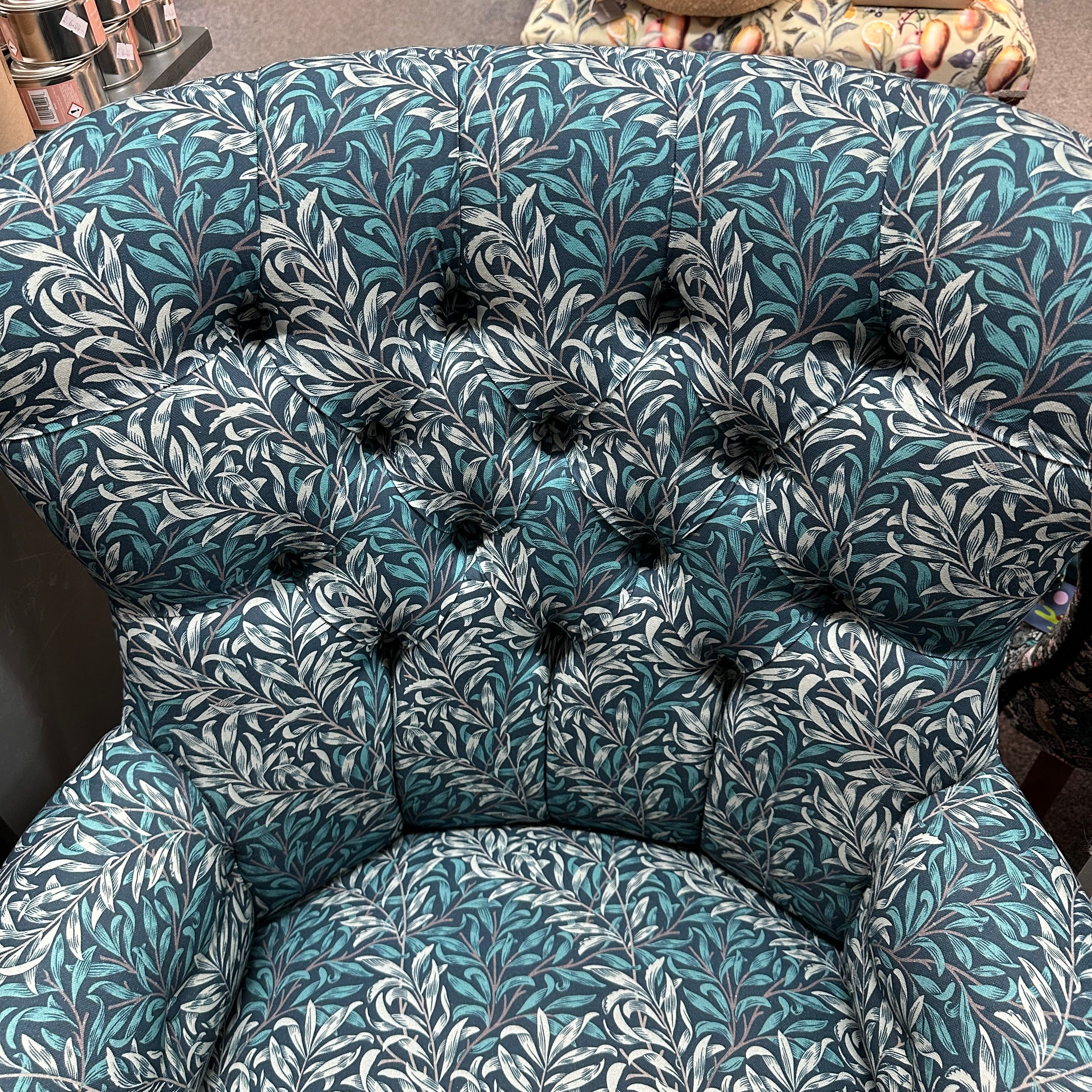 Teal and Cream Leaves Armchair