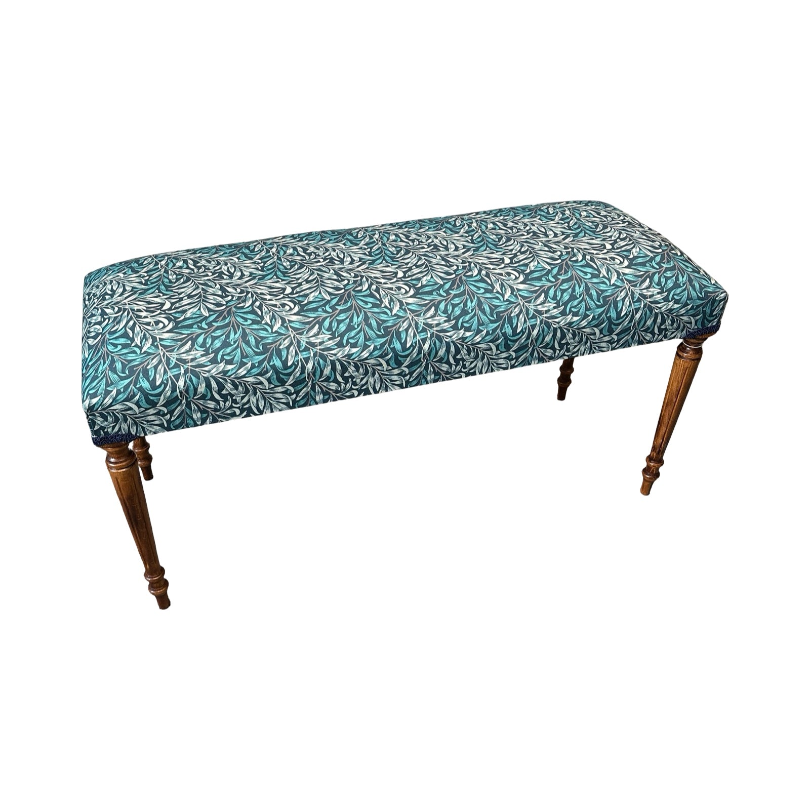 Teal and Cream Leaves Cotton Bench