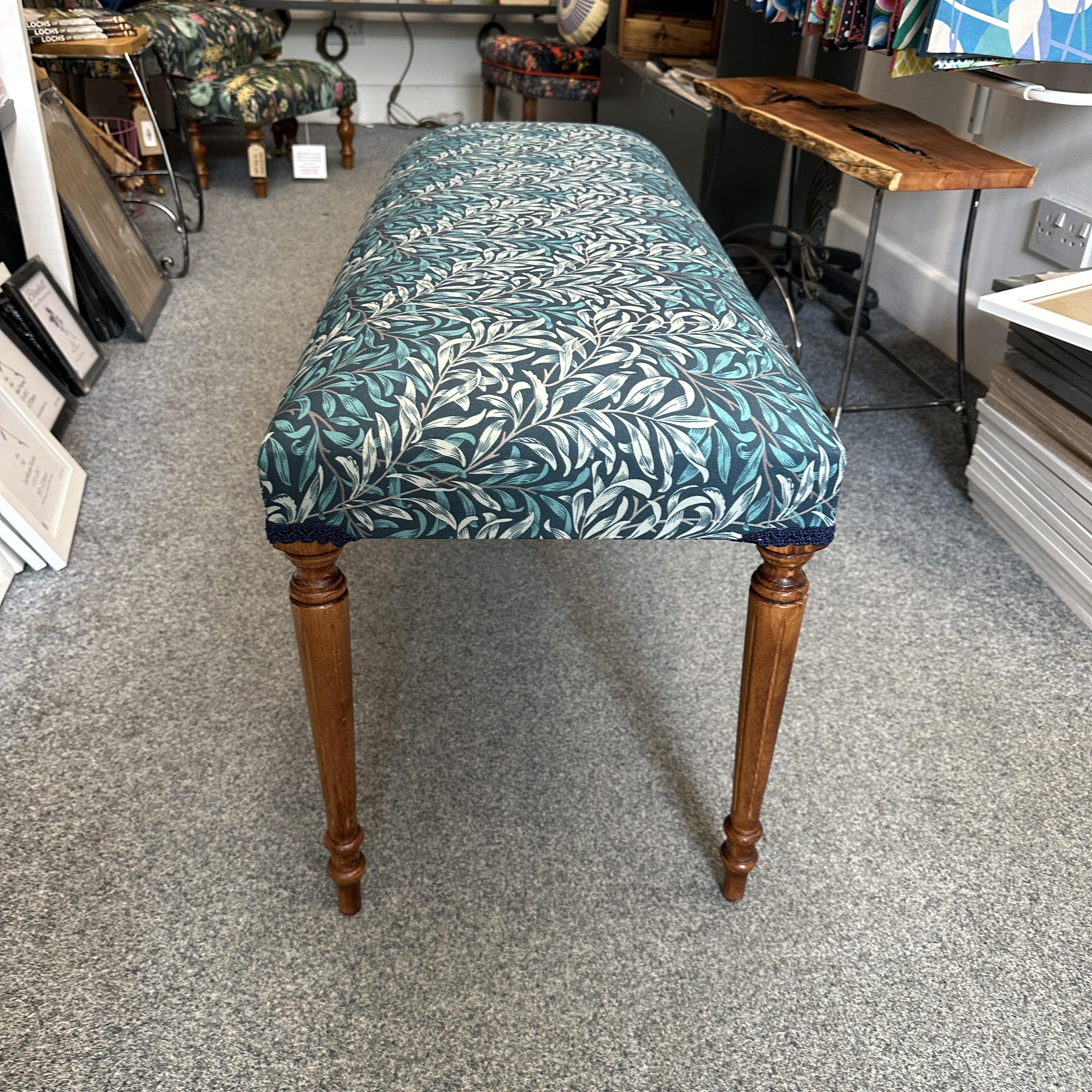 Teal and Cream Leaves Cotton Bench