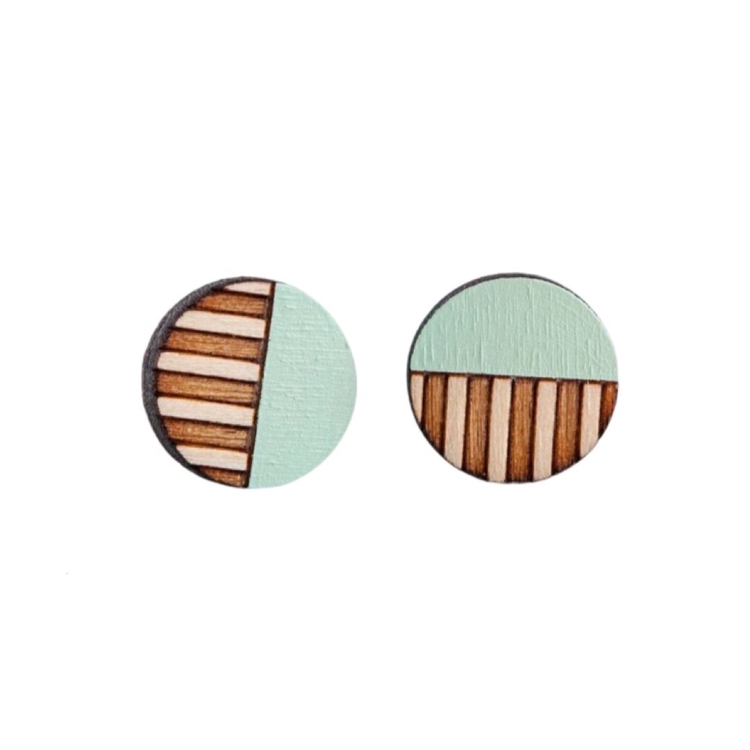 Circle Stripe Wooden Stud Earrings