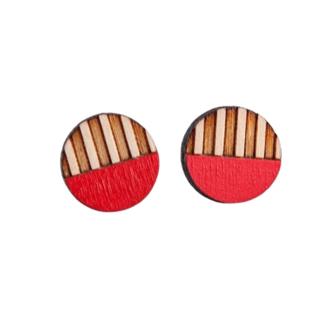 Circle Stripe Wooden Stud Earrings