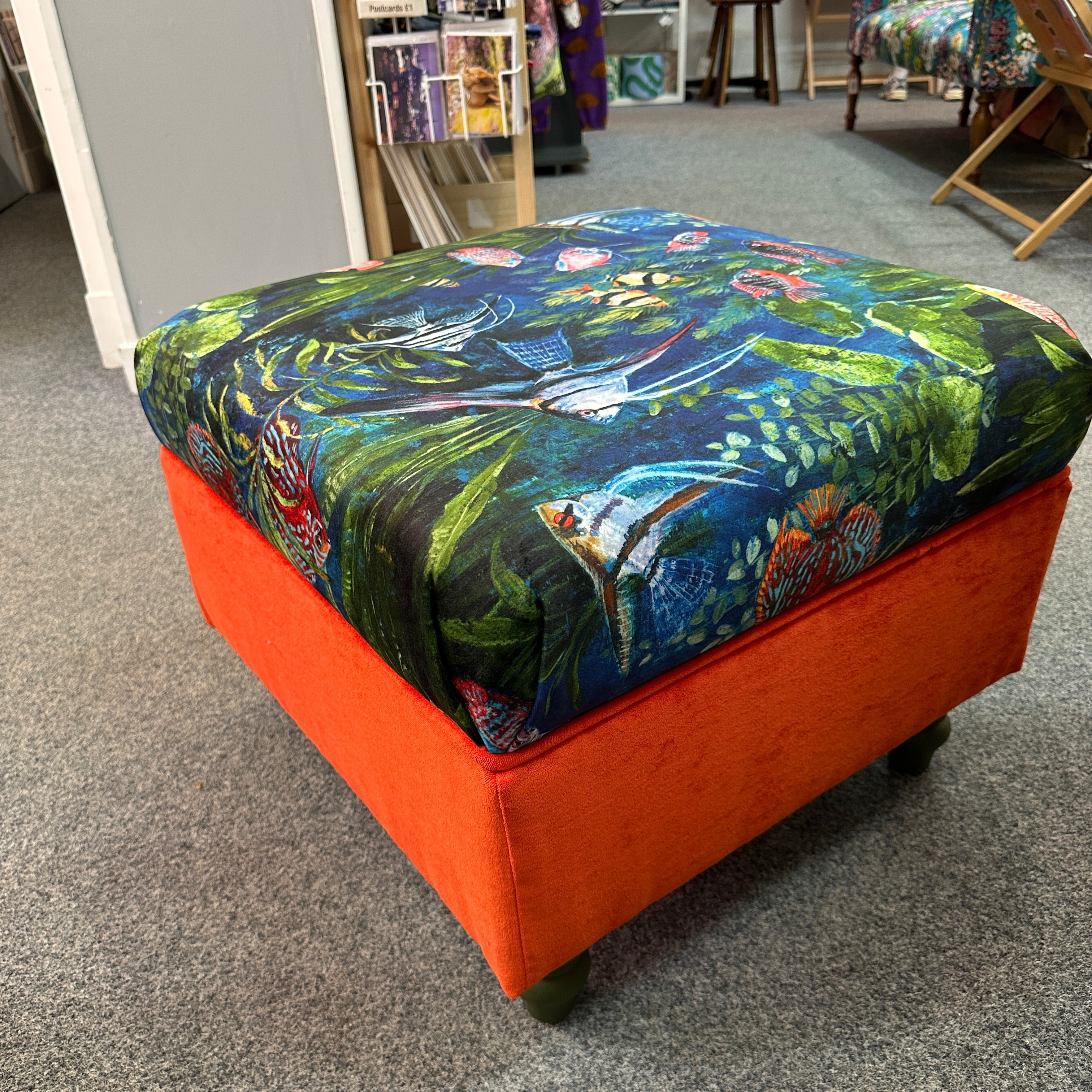 Reupholstered Velvet Footstool
