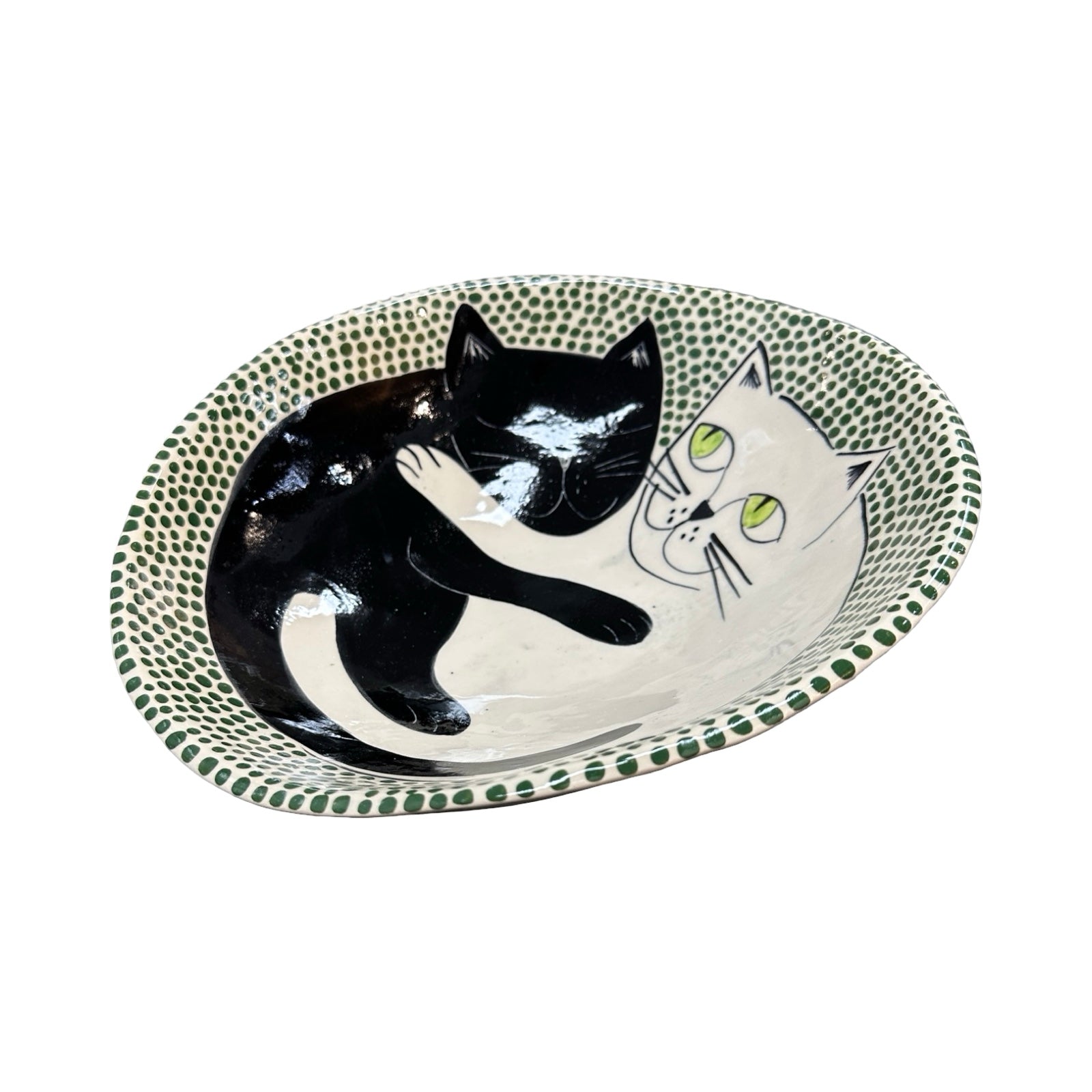 Cats Ceramic Fruit Bowl Green