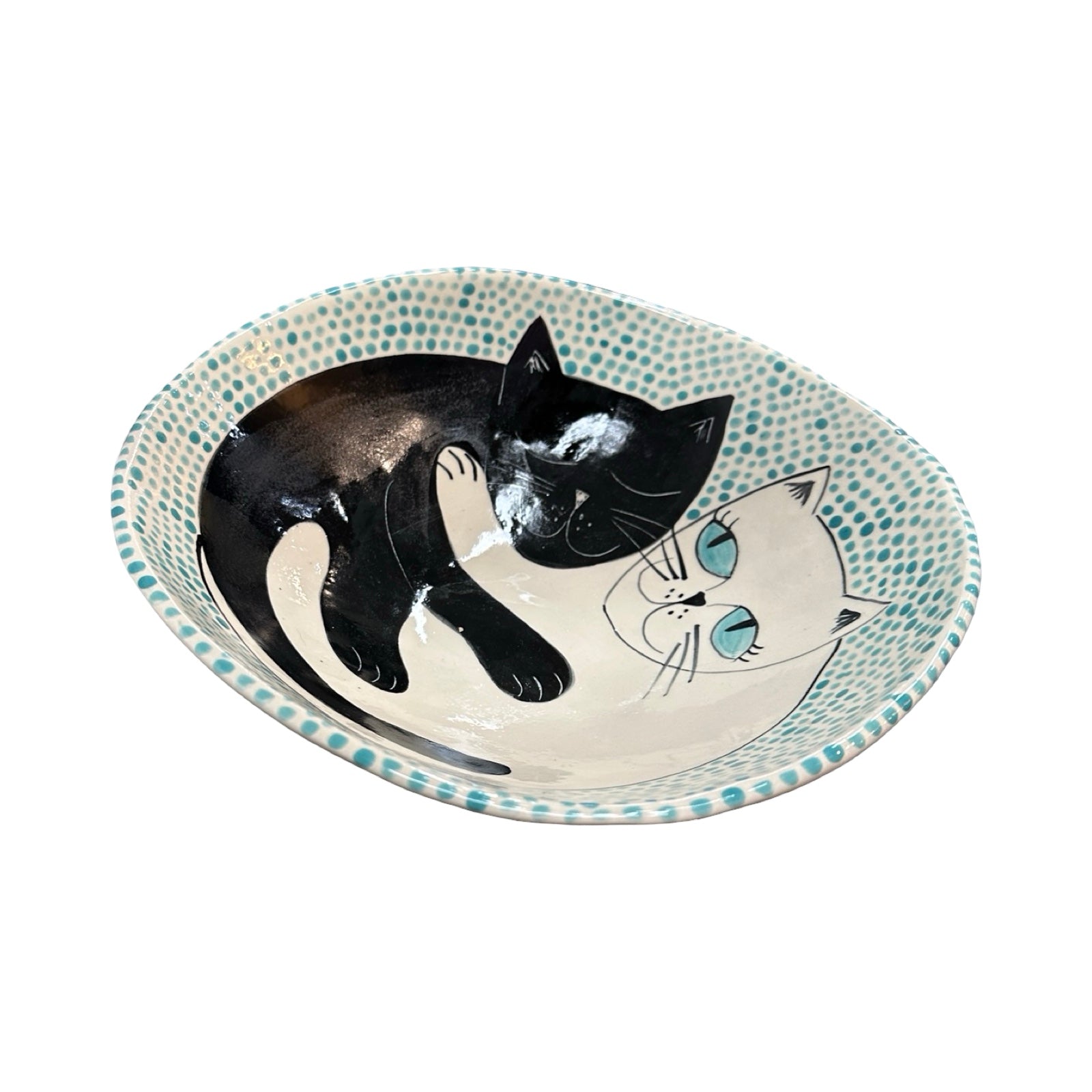 Cats Ceramic Fruit Bowl Turquoise