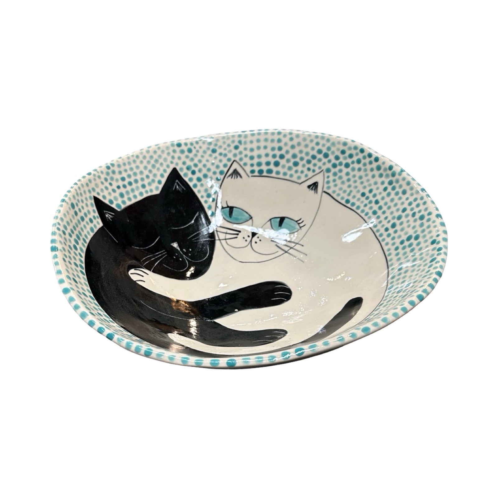 Cats Ceramic Fruit Bowl Turquoise