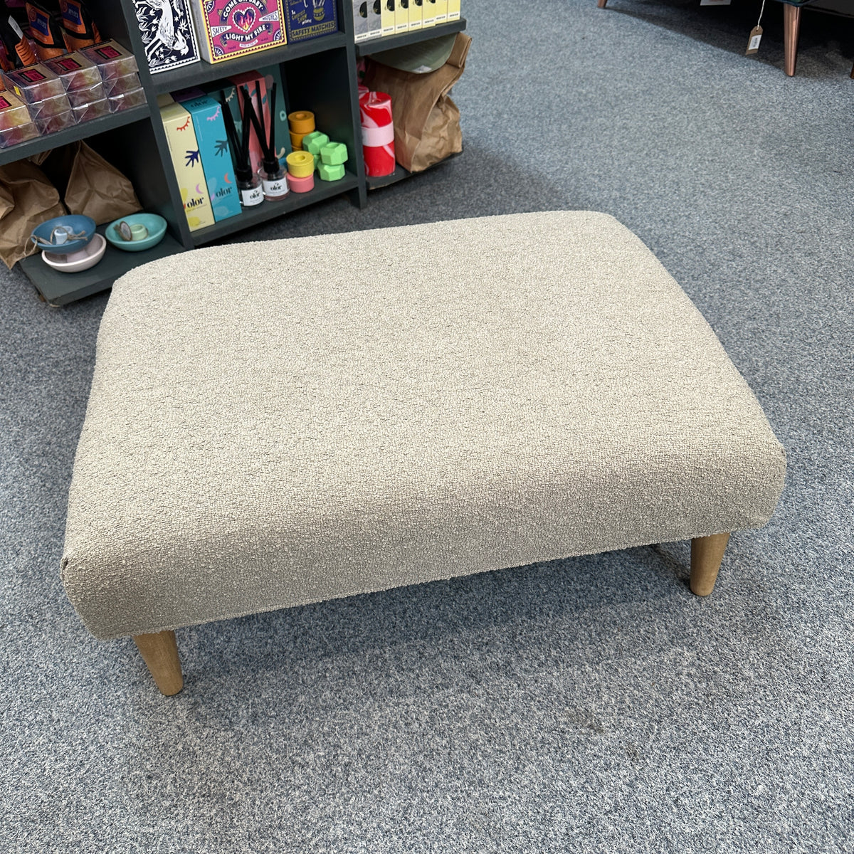 Beige Boucle Footstool