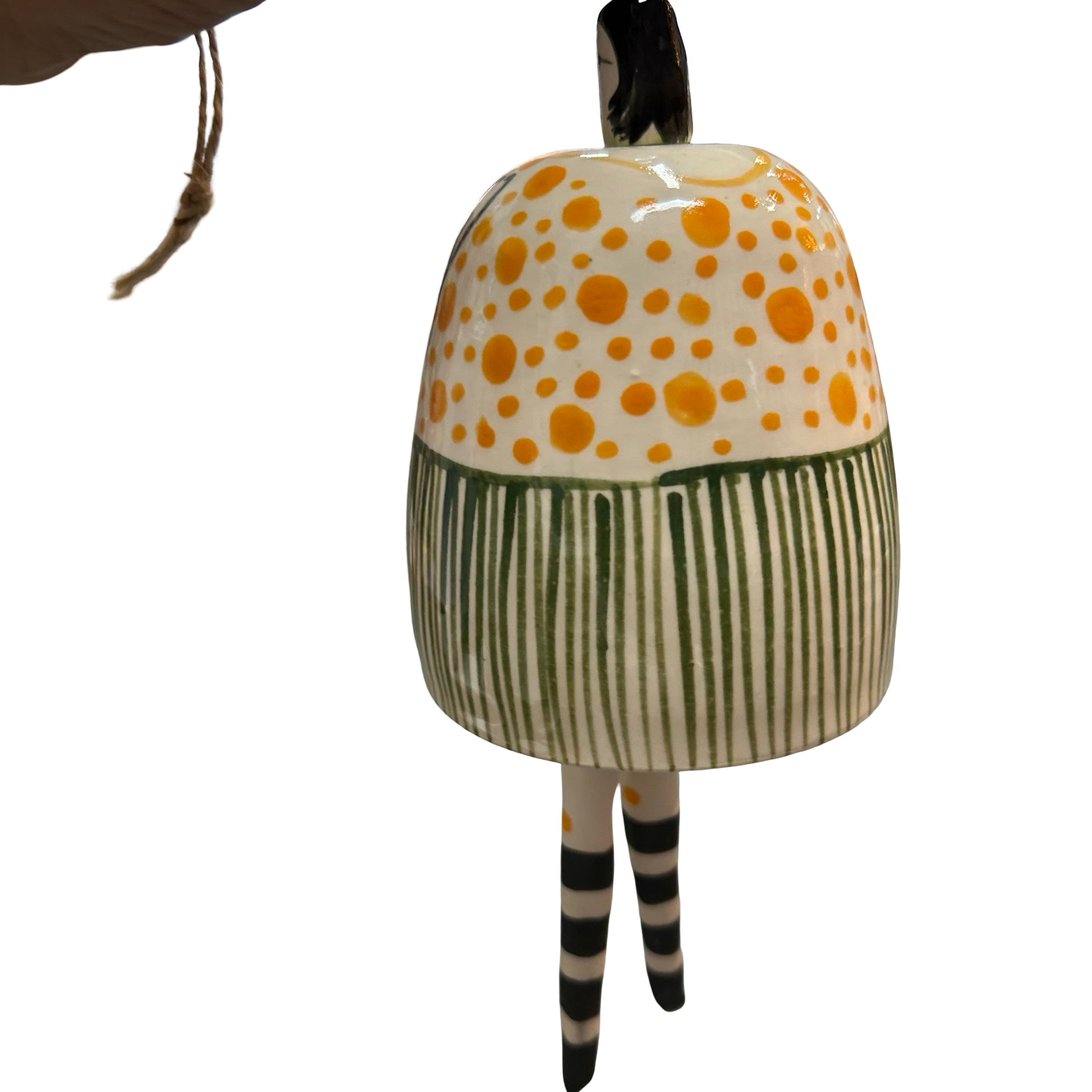 Cat Lady Orange and Green Ceramic Bell