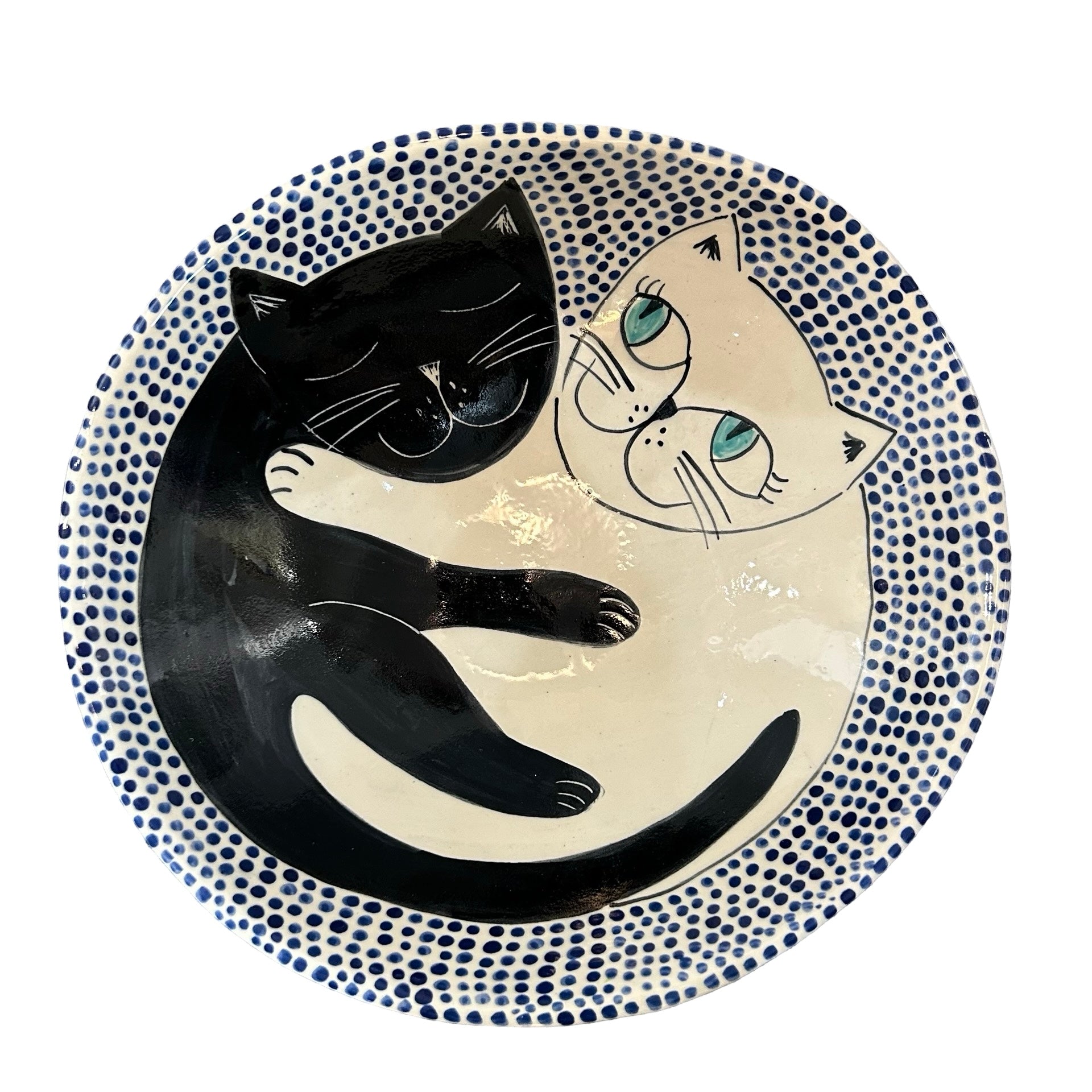 Cats Ceramic Fruit Bowl Blue