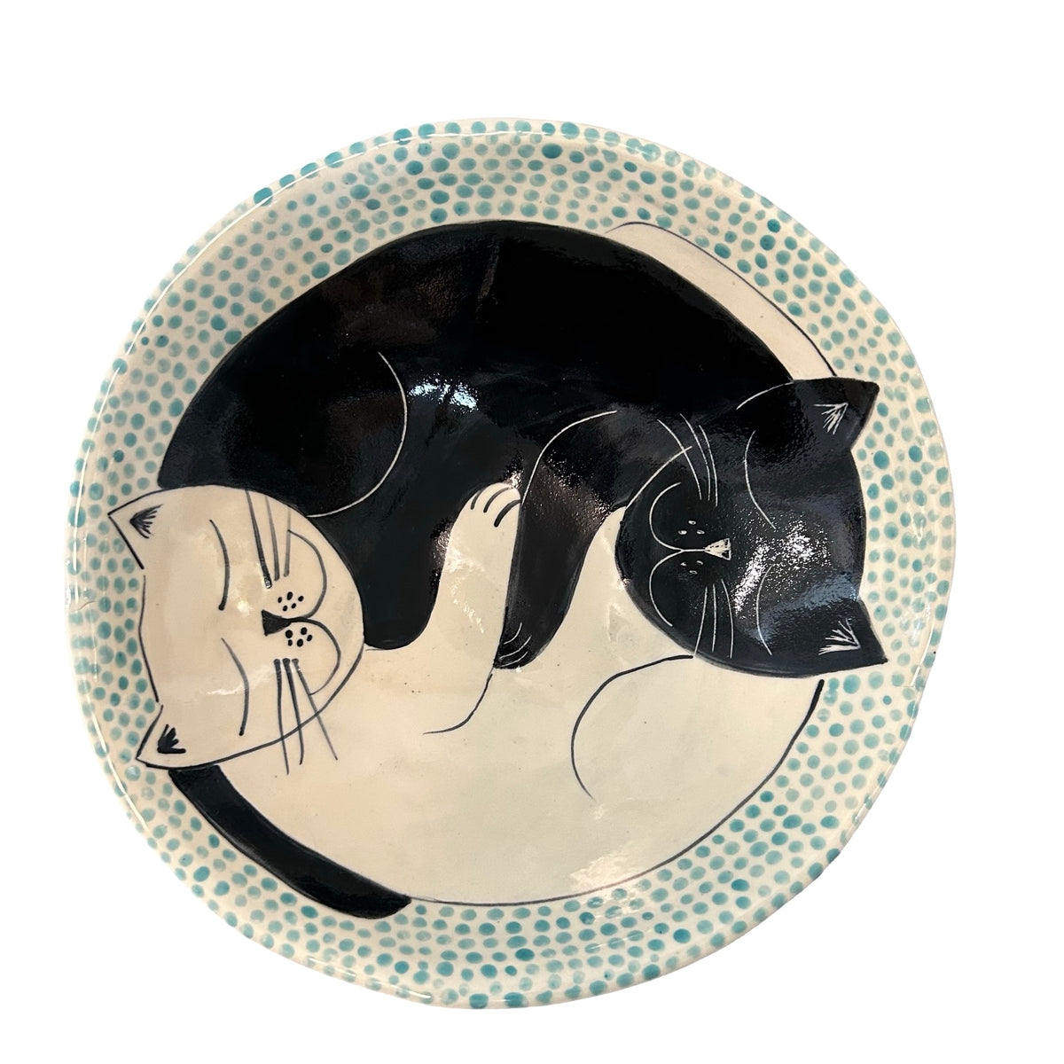Cats Ceramic Fruit Bowl Turquoise