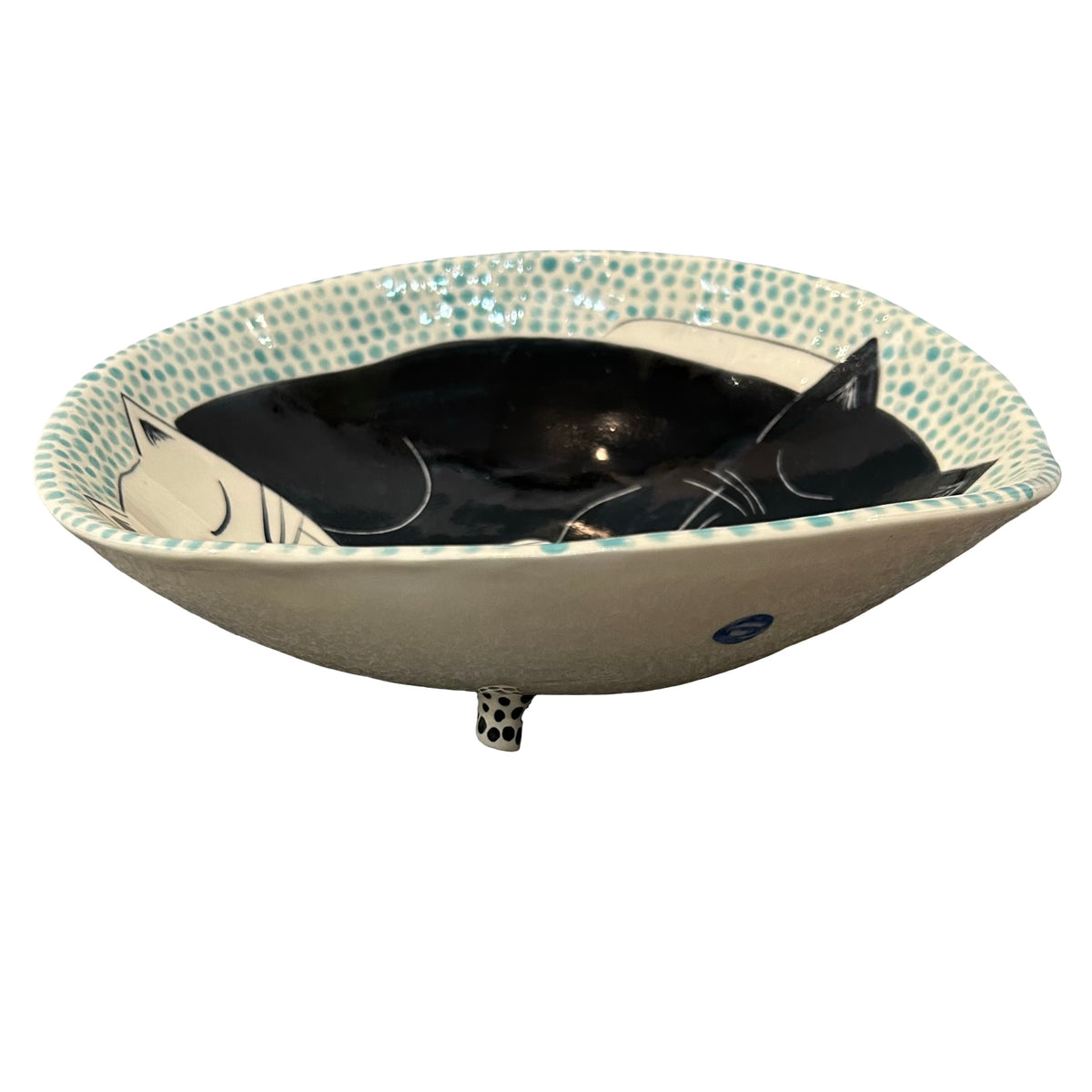 Cats Ceramic Fruit Bowl Turquoise