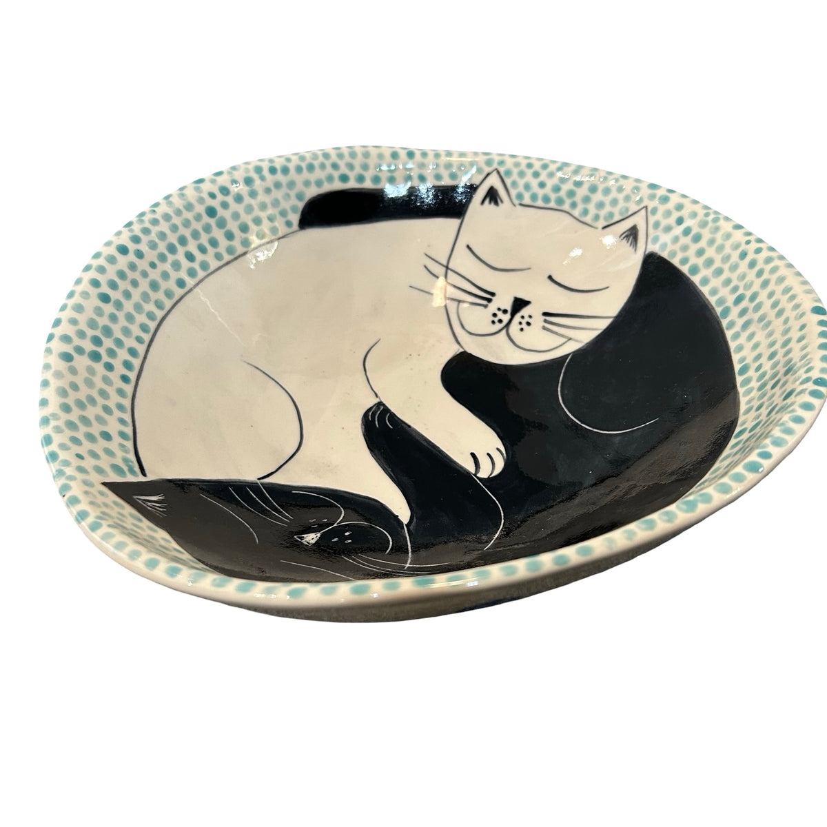 Cats Ceramic Fruit Bowl Turquoise