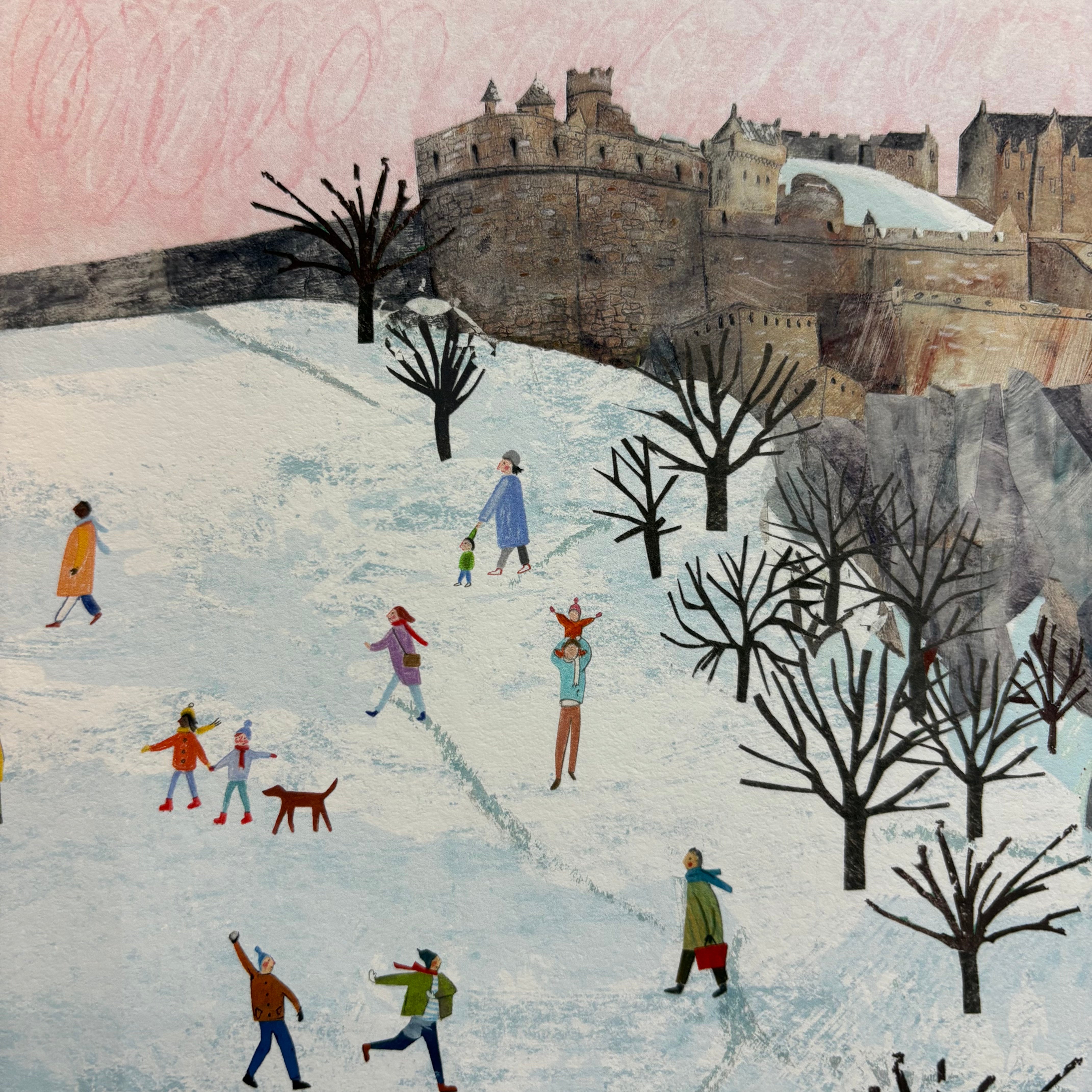 Snow on Castlehill, Edinburgh Mounted Print