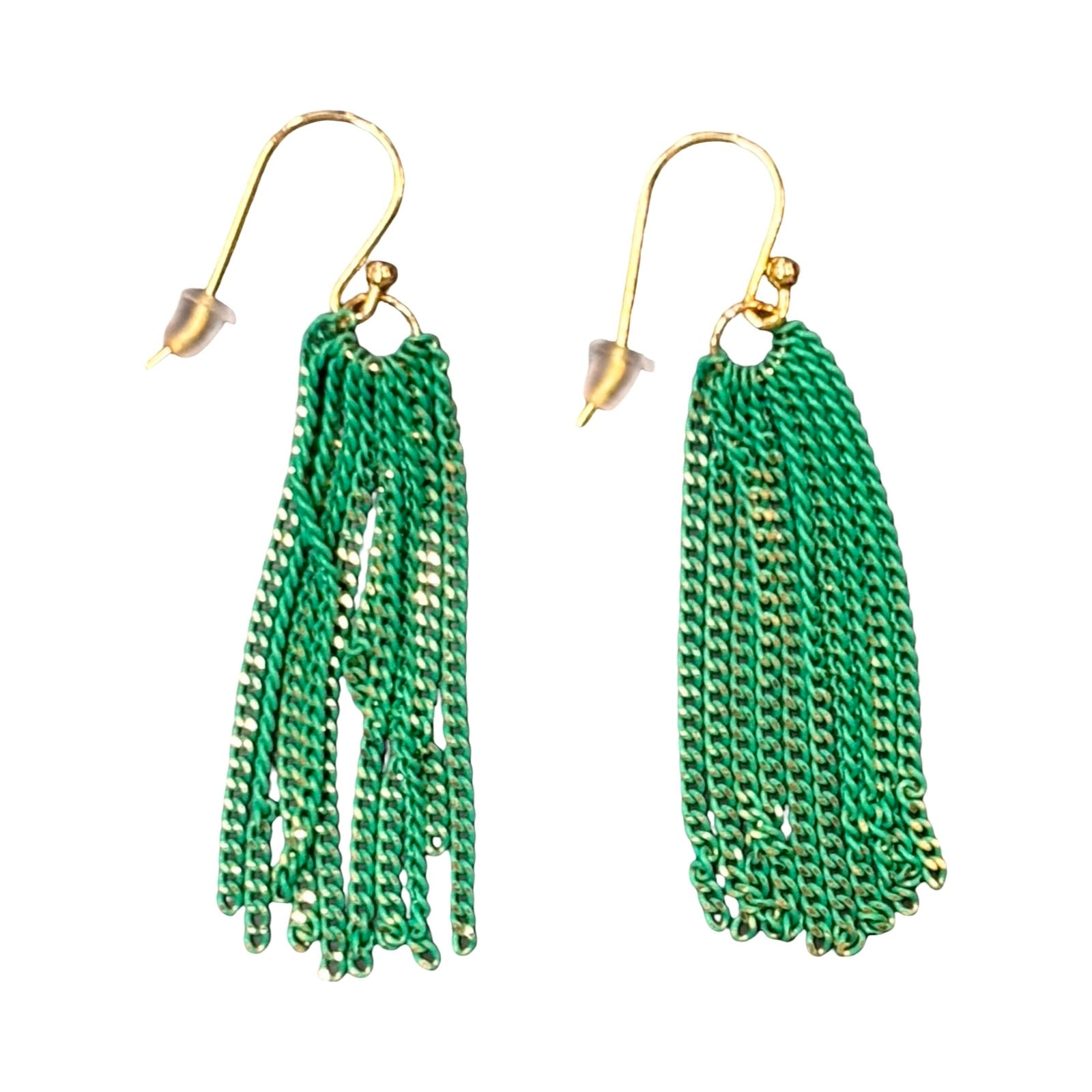 Green Chain Tassel Earrings