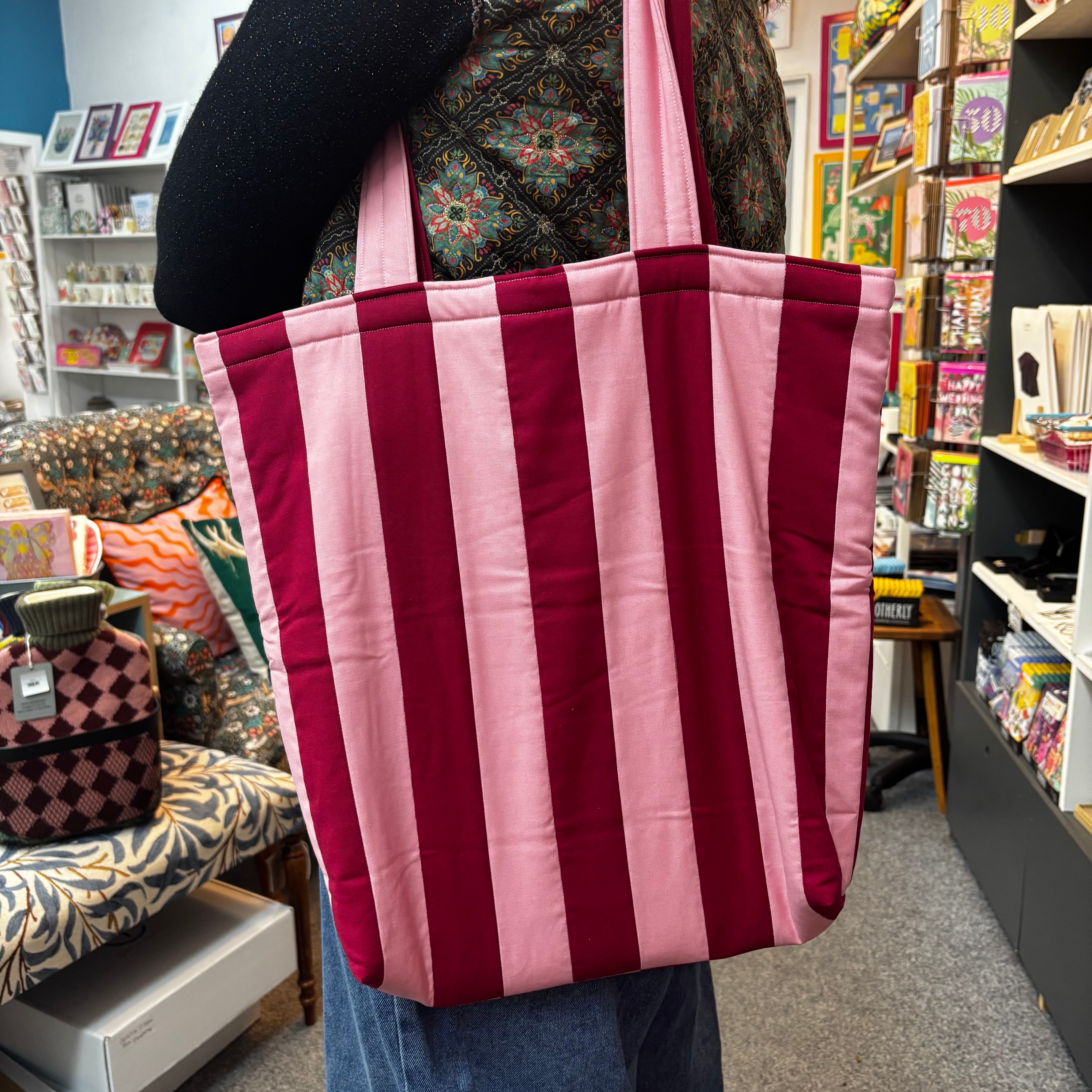 Pink and Red Stripe Tote Bag