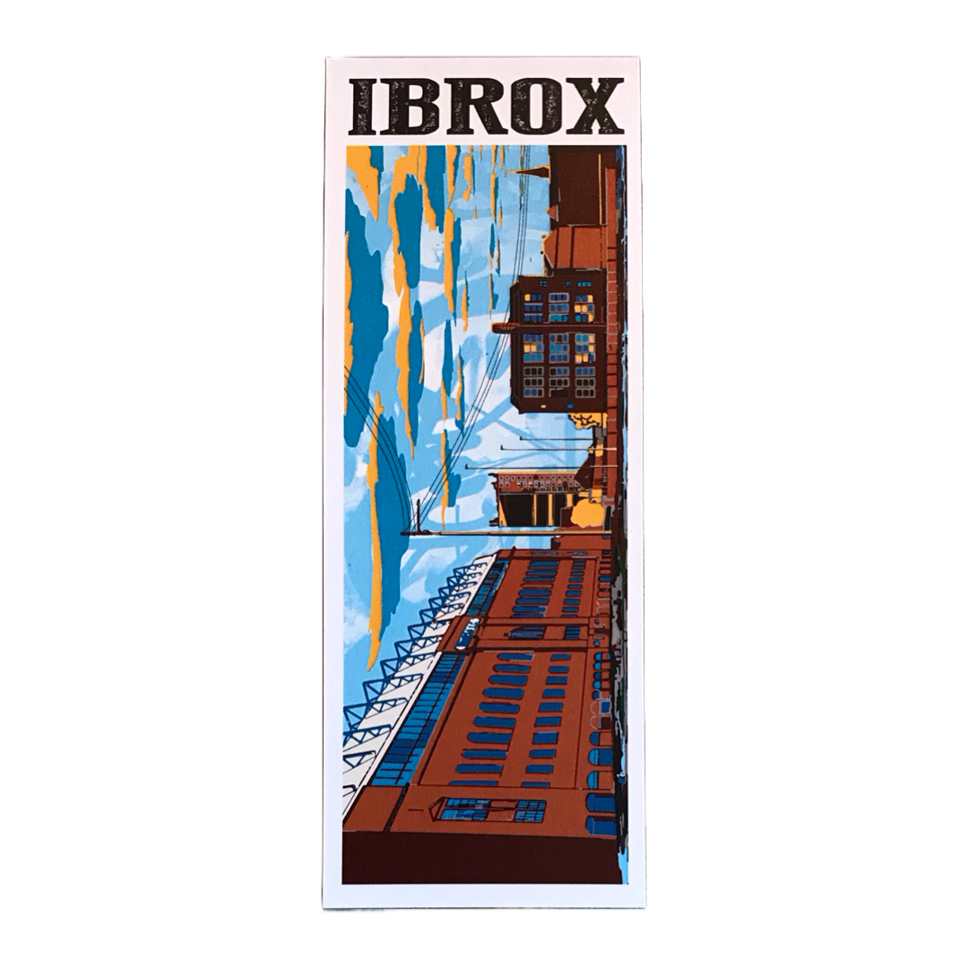 Bookmark featuring a panoramic landscape illustration of Rangers Ibrox Stadium, Glasgow.