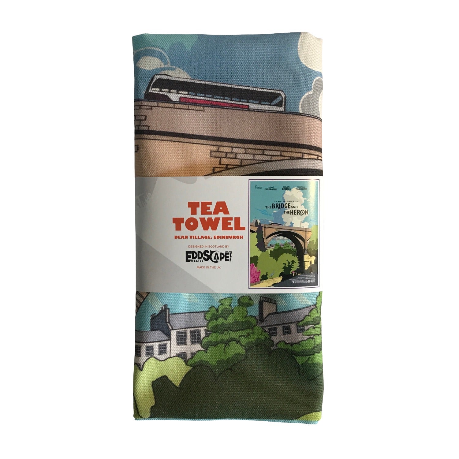Tea towel featuring an illustration of the Dean Bridge in Edinburgh