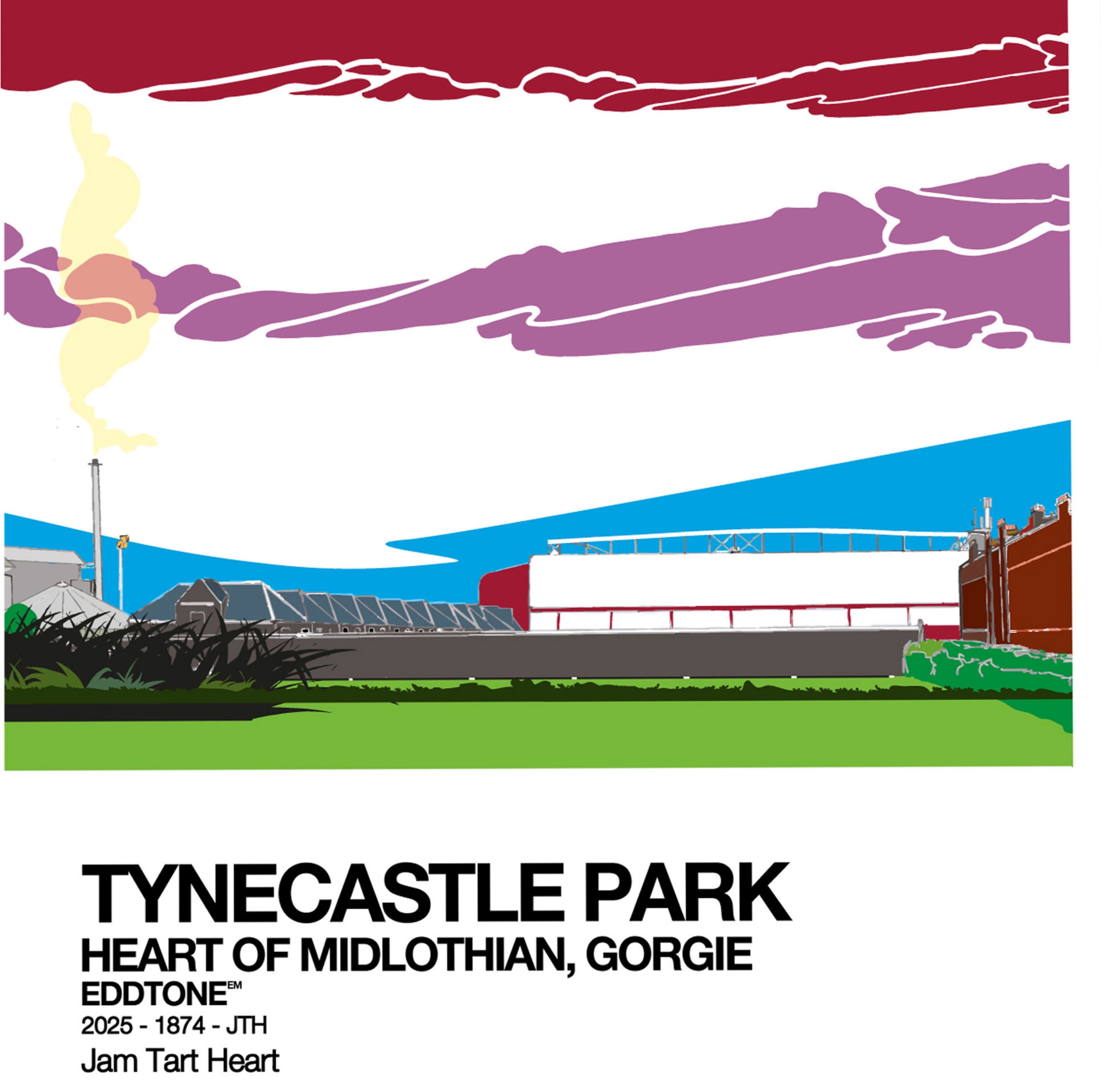 A6 card featuring an illustration of Tynecastle Park Stadium, home of Heart Of Midlothian FC, Edinburgh.