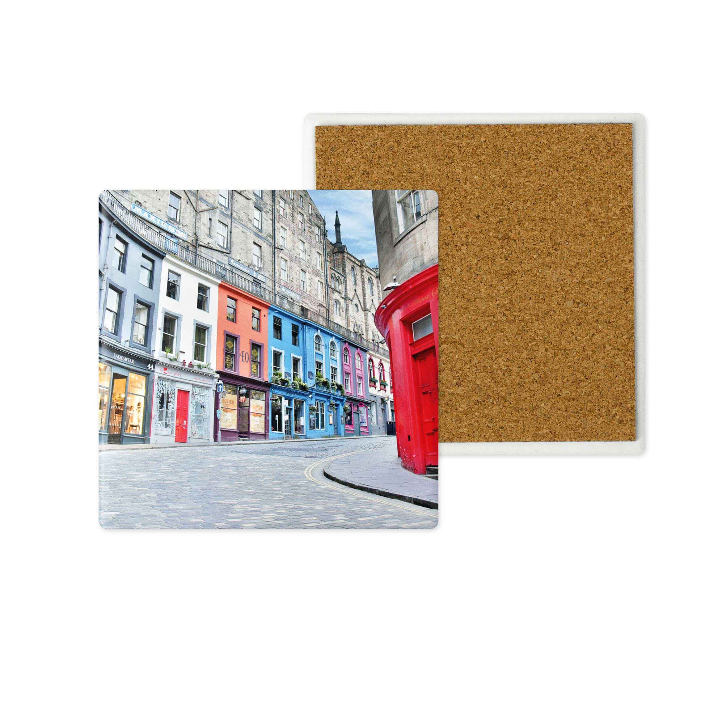 An image of Victoria Street Edinburgh on a ceramic coaster.