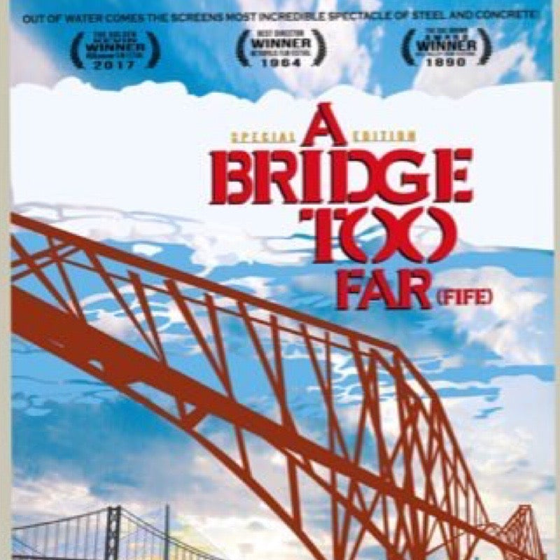 Card featuring a movie poster design with an illustration of the 3 famous Forth Bridges at South Queensferry near Edinburgh