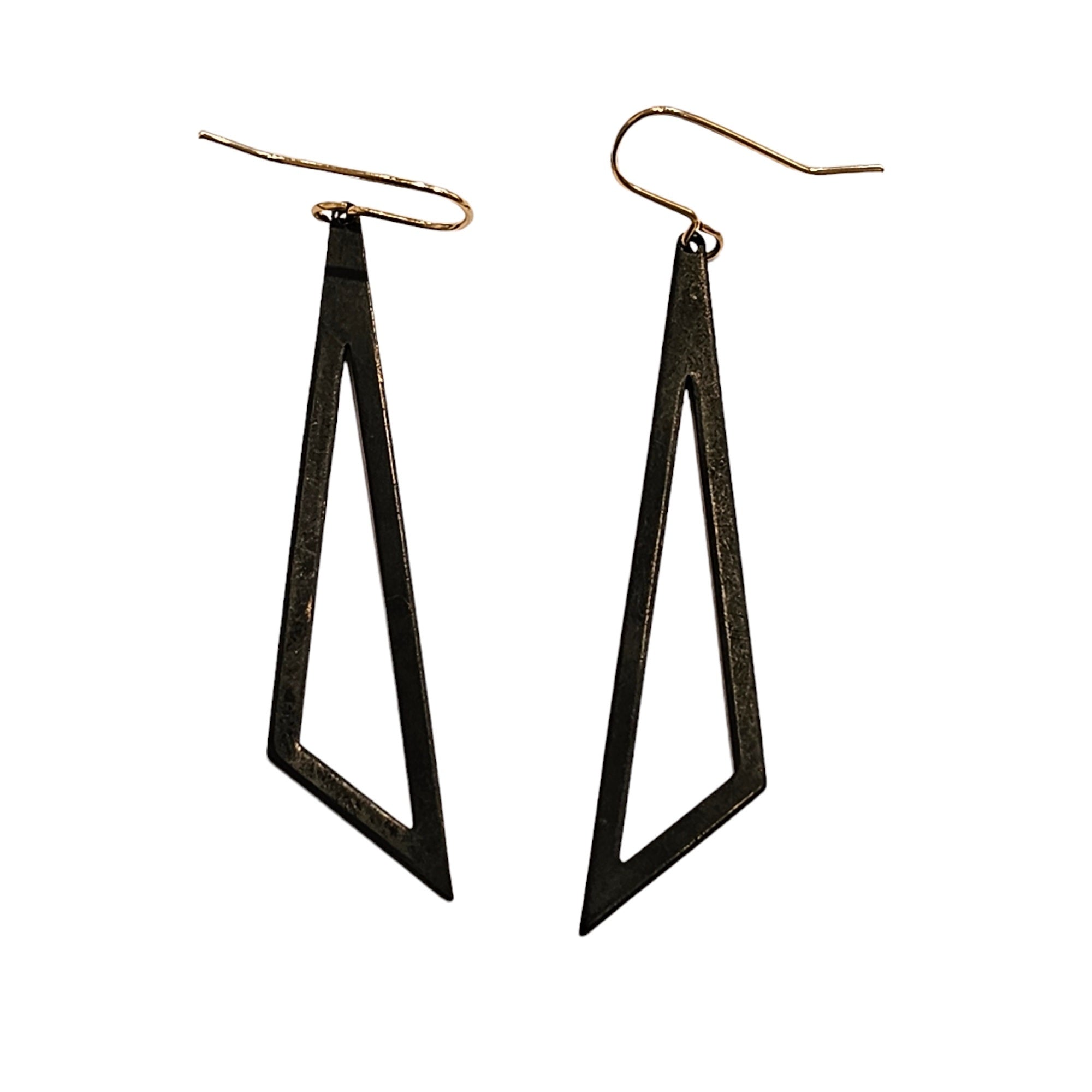 Image of triangle shaped earrings against a white background.