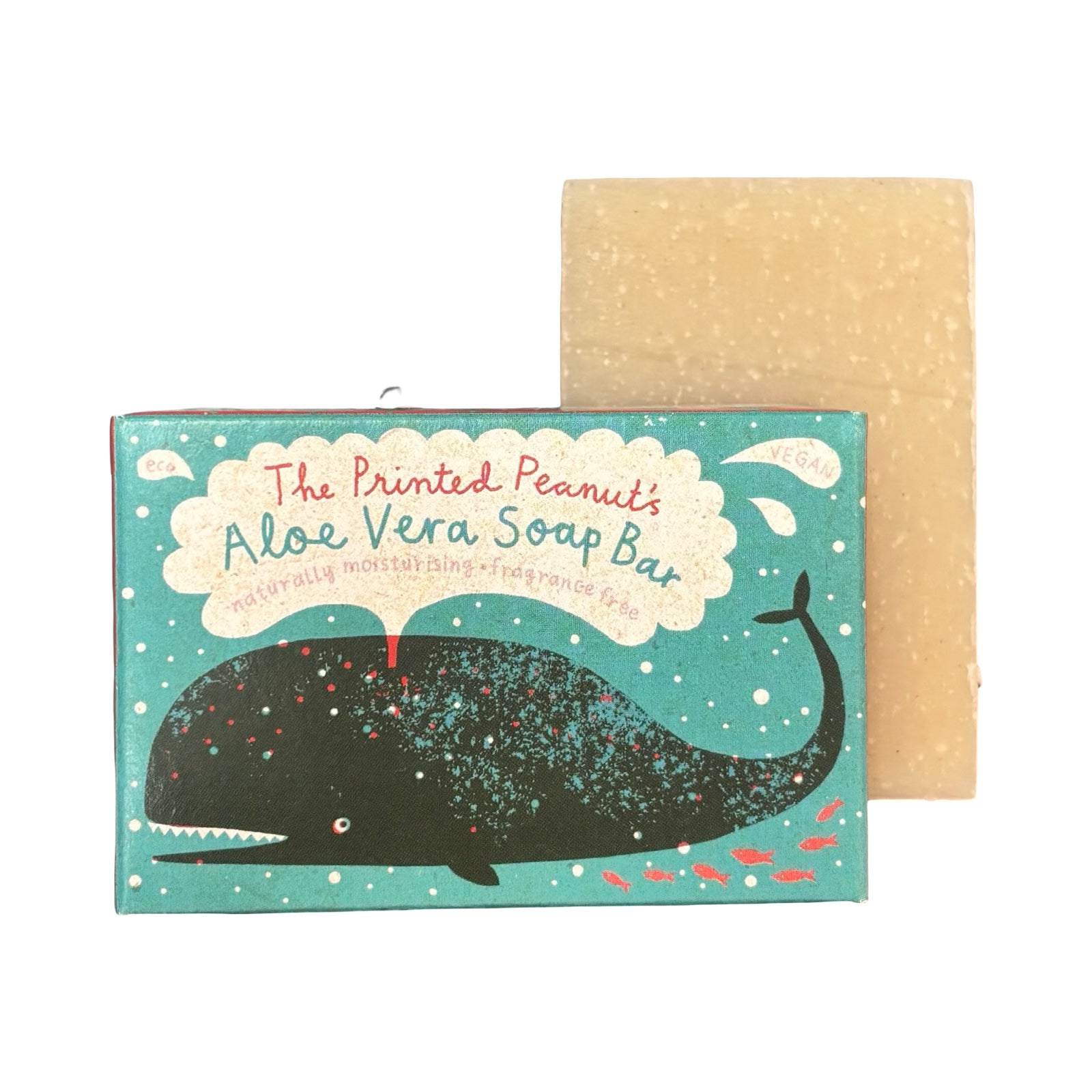 Soap bar packaging with whale design and 'The Printed Peanut' branding on a white background.
