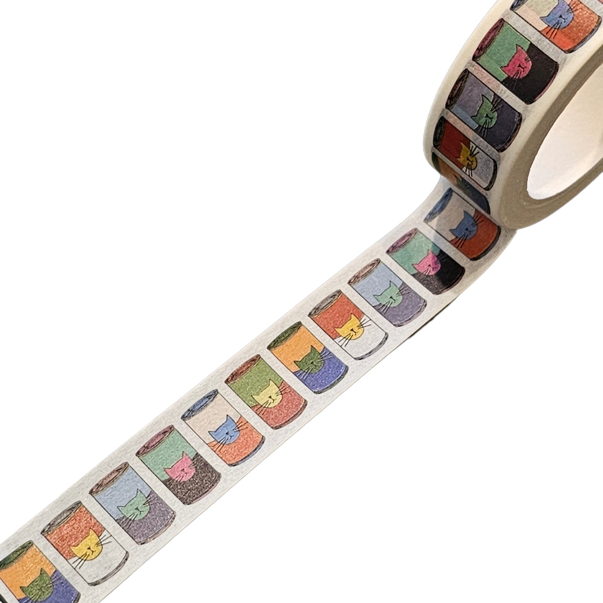 Fabulous washi tape with illustrated tin cans (but with cats on them instead of soup labels!) inspired by pop art legend Andy Warhol.