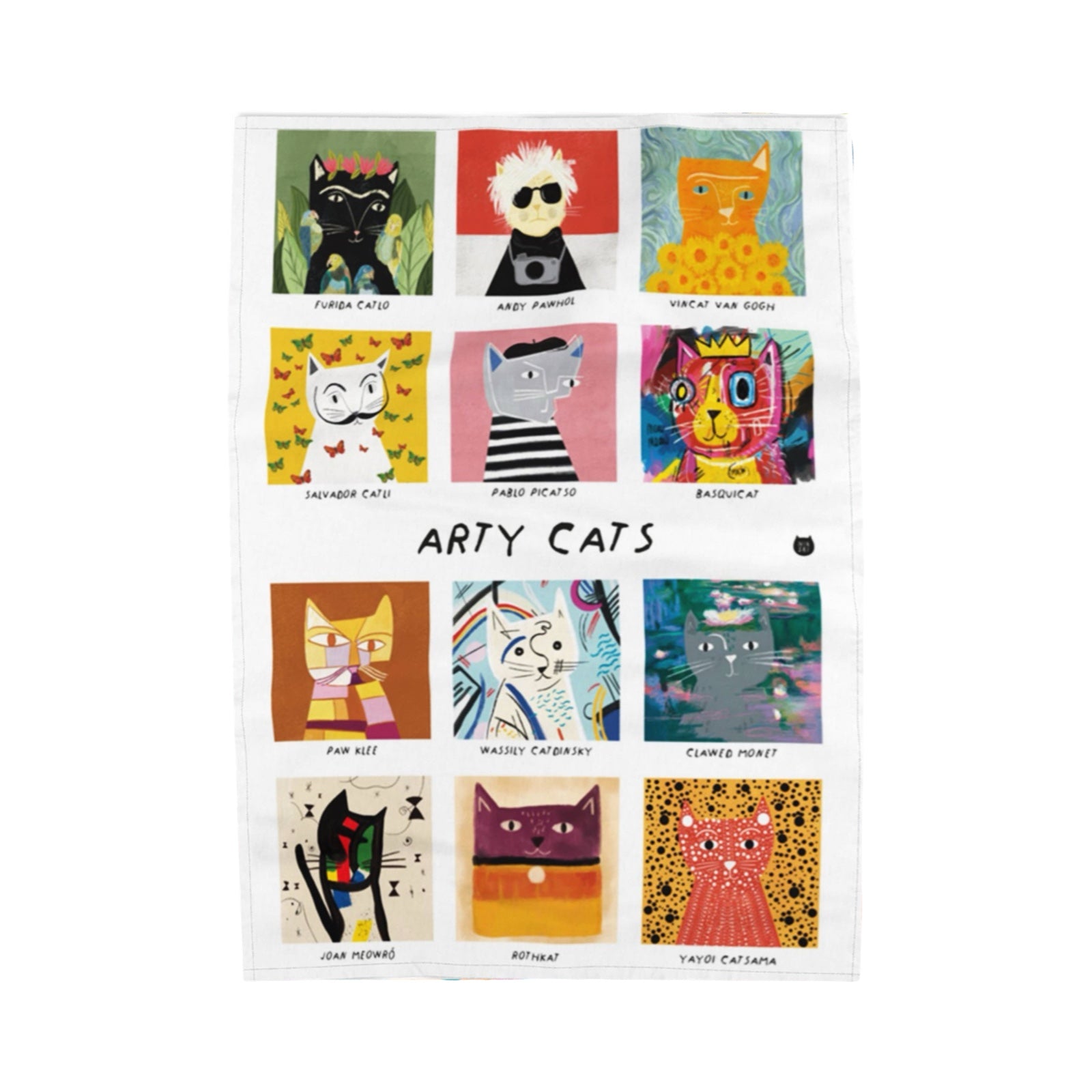 Poster of 'Arty Cats' with colourful cat illustrations on a white background.