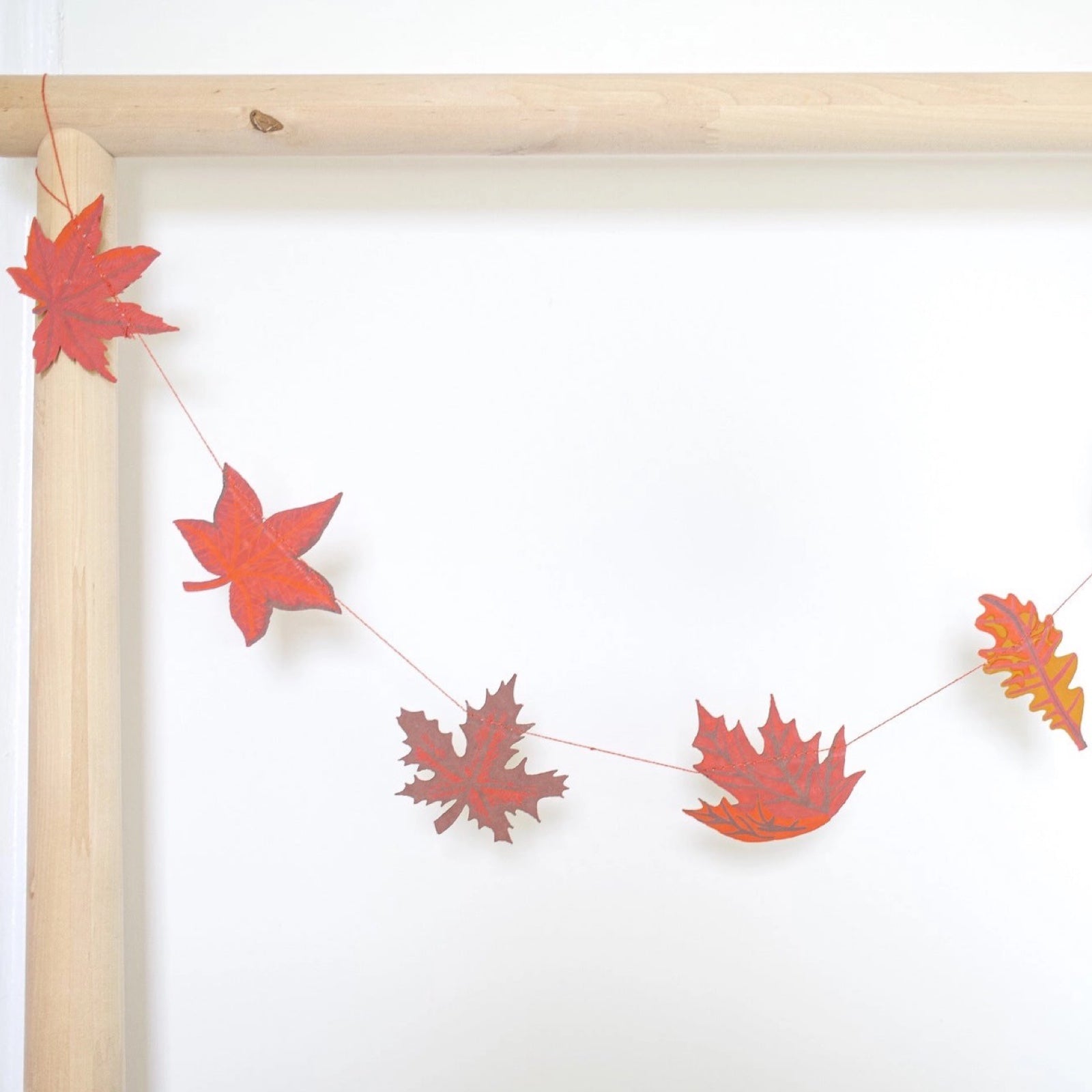 Autumn leaves paper garland, featuring twenty screen printed paper leaves.