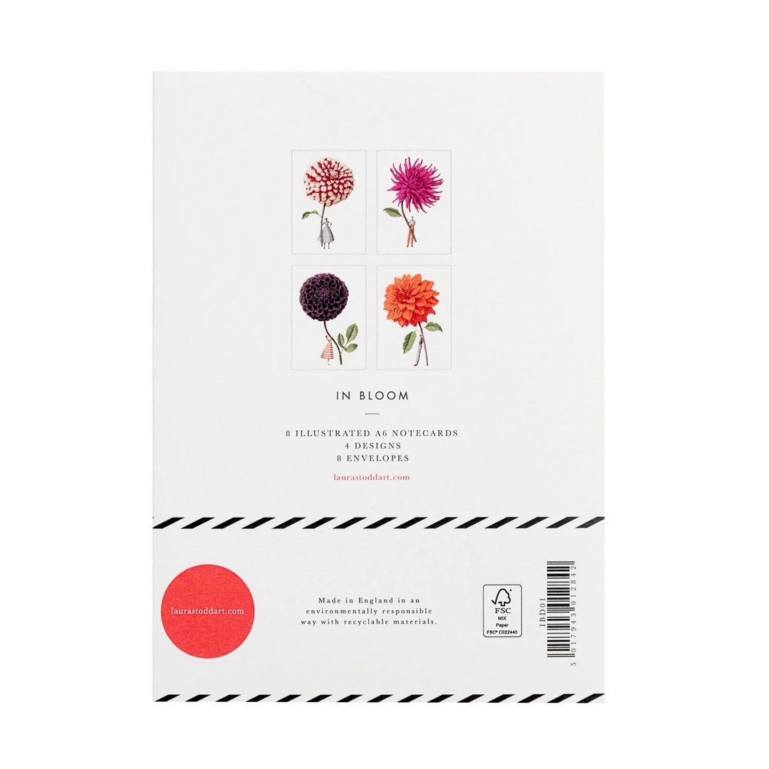 Back of the pack of dahlia notecards.