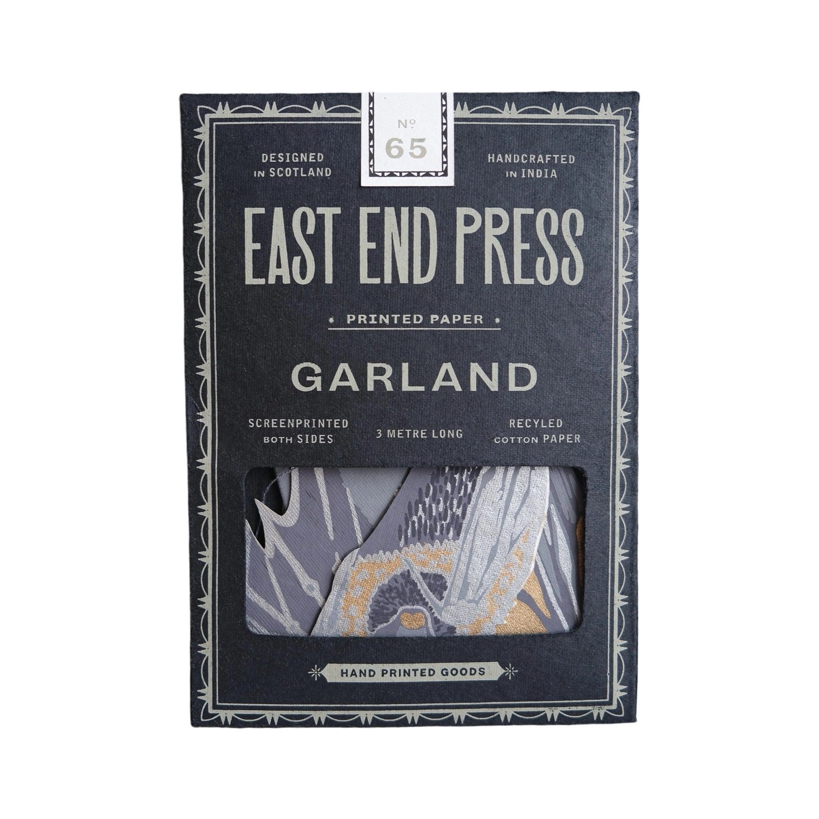 Grey packet for bats paper garland featuring twelve screen-printed paper bats in black, grey and cream