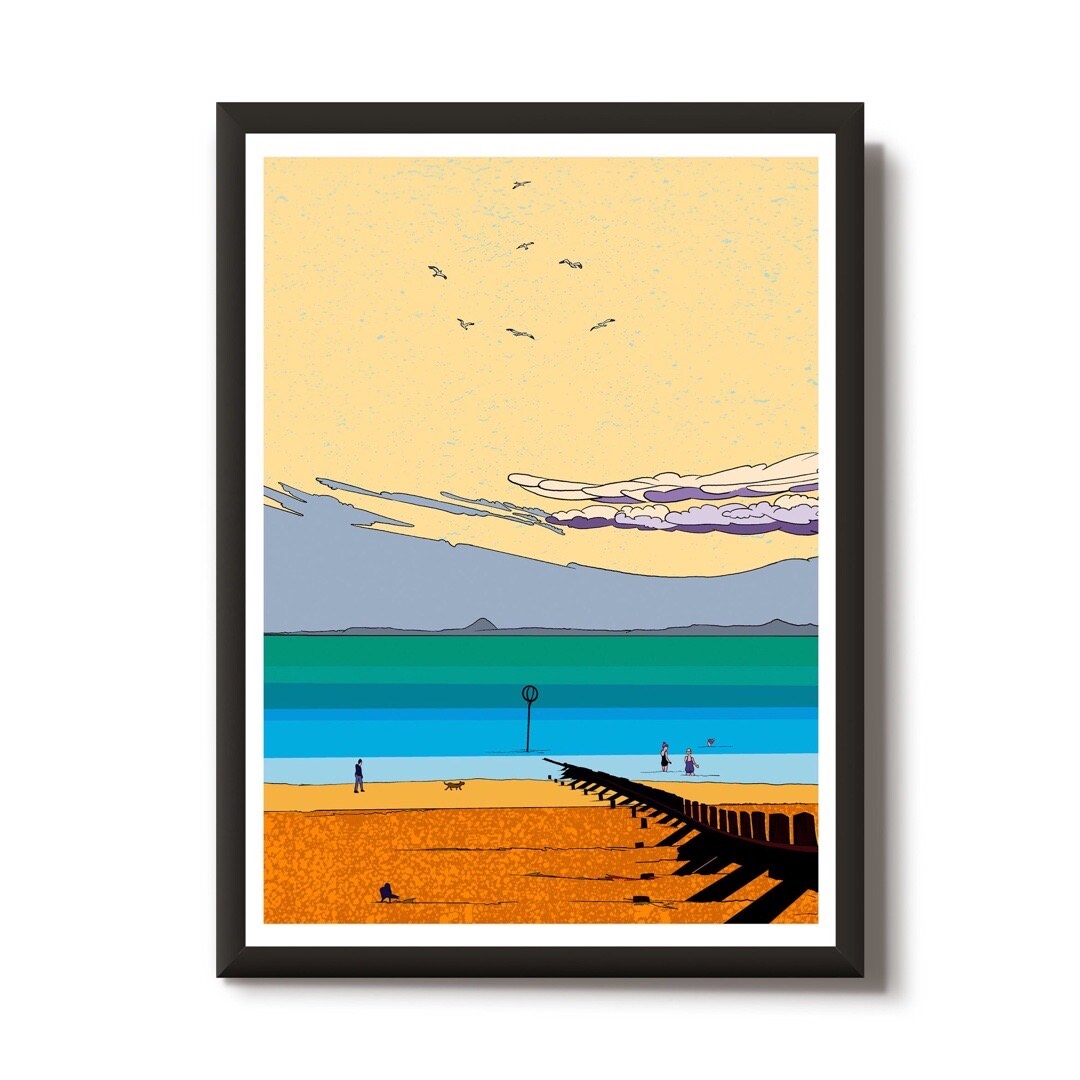 This print illustrates wild swimmers enjoying their swim at Portobello Beach in Edinburgh