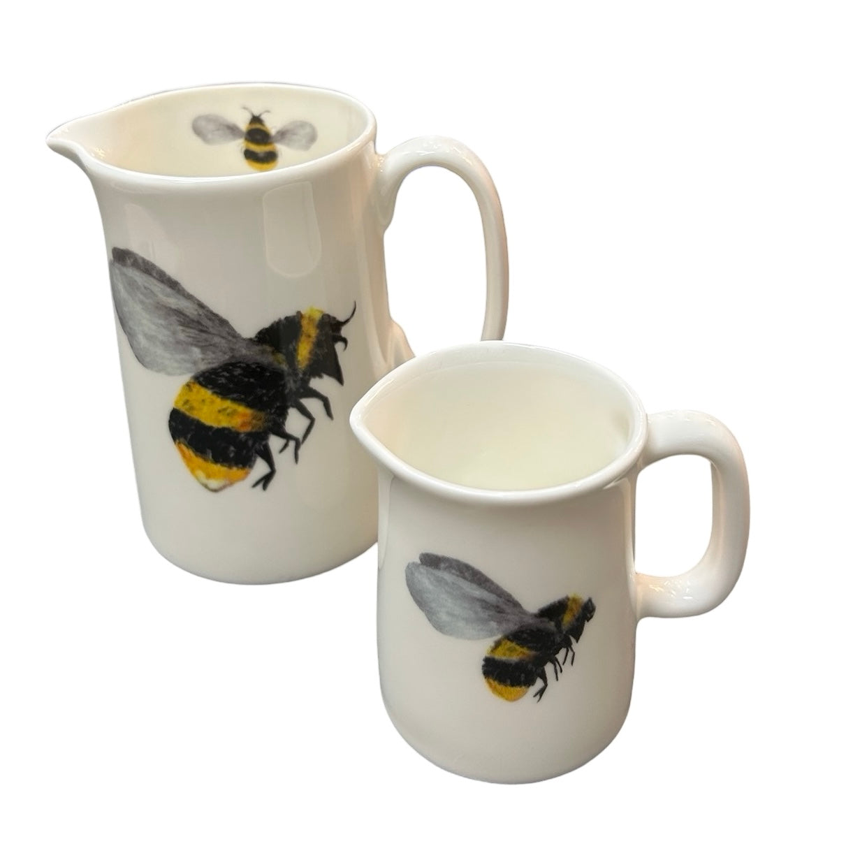 Fine bone china milk jug featuring an illustration of a bee in flight.