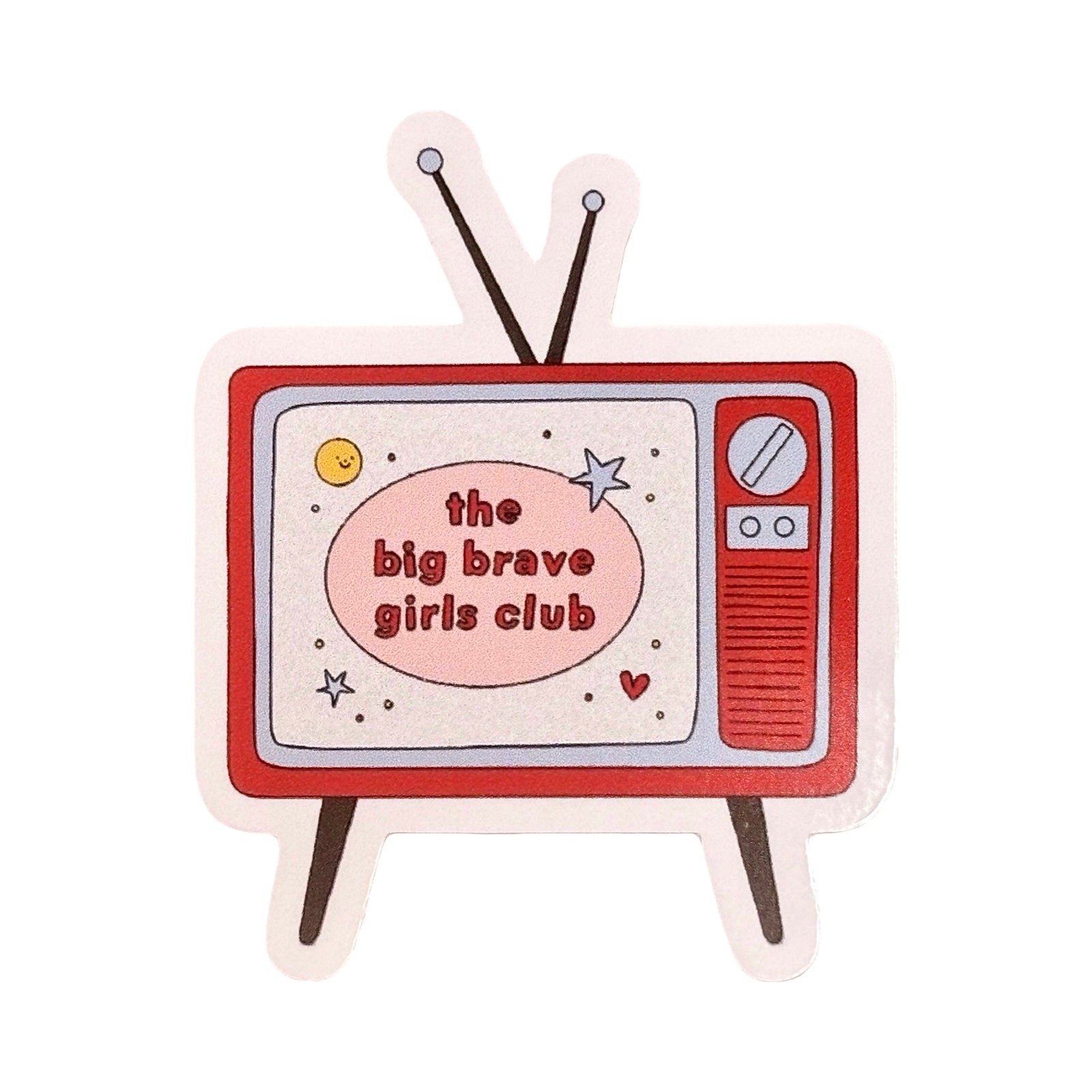 Vintage-style television with 'the big brave girls club' on a white background.